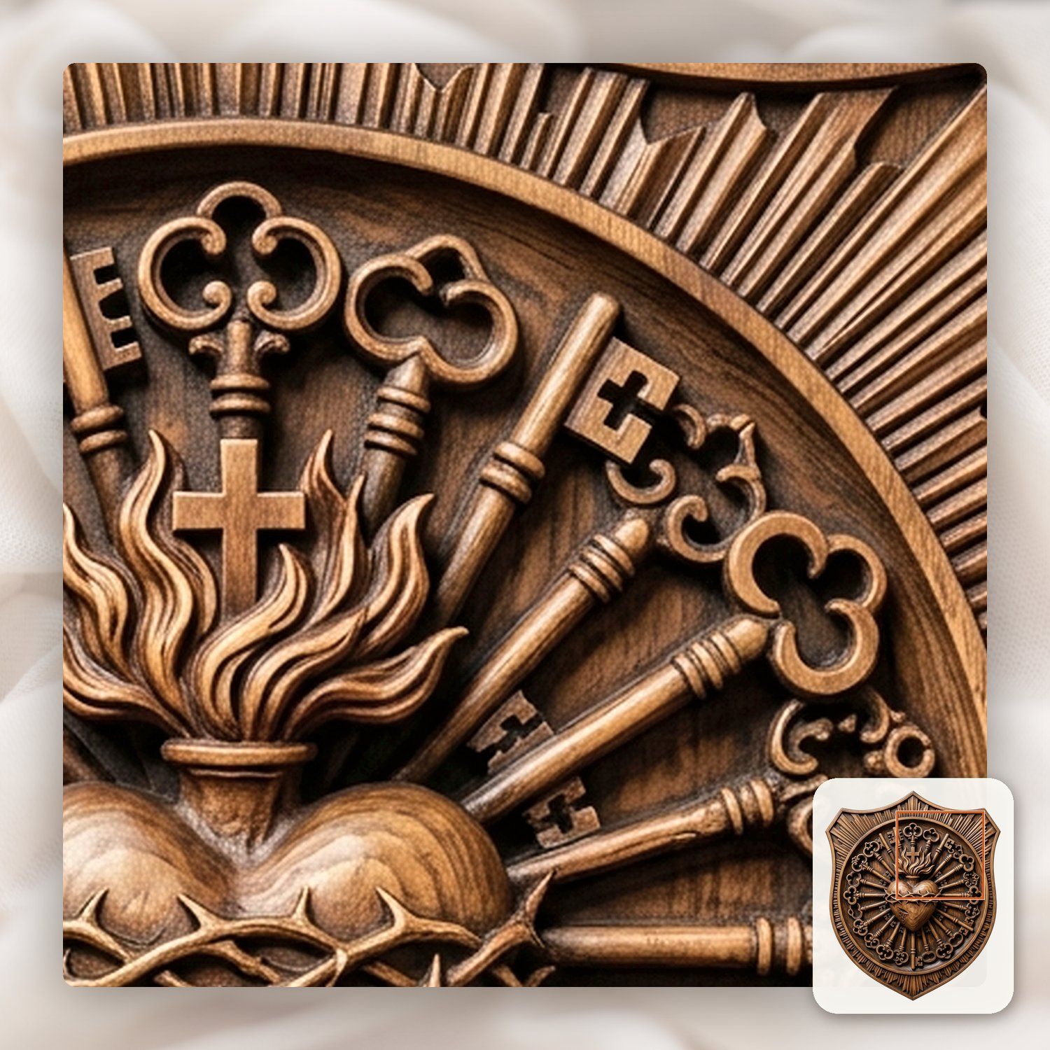 Sacred Heart of Jesus Catholic Shield CNC Relief STL bas-relief STL — view 11
