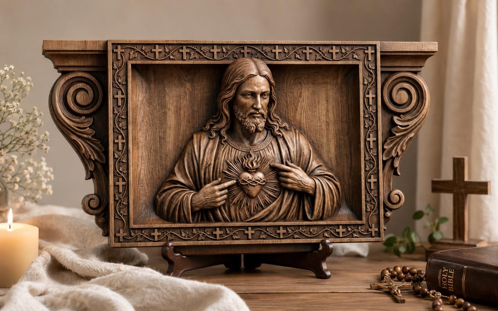 Sacred Heart of Jesus CNC Carving Relief bas-relief STL — view 5