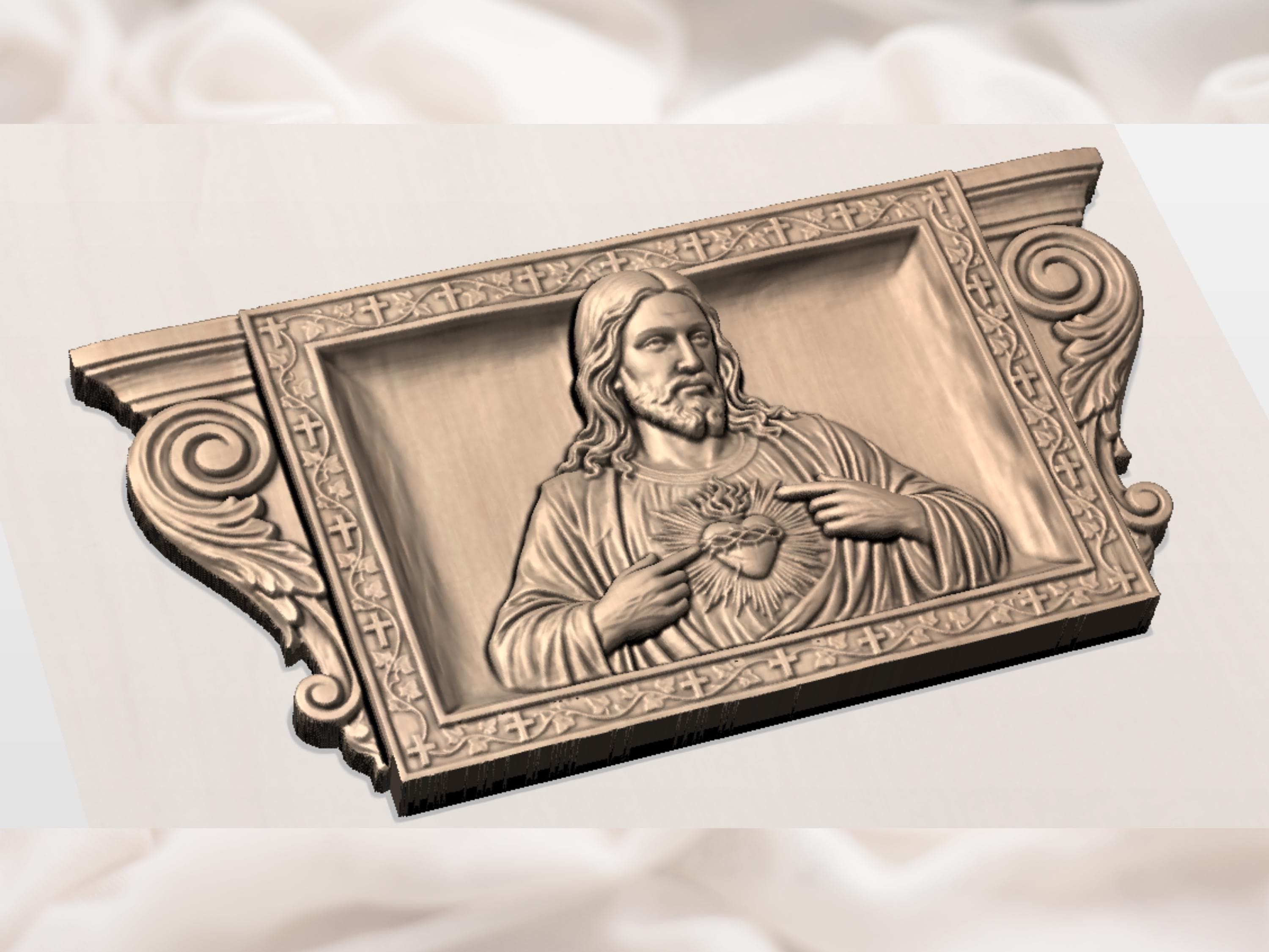 Sacred Heart of Jesus CNC Carving Relief bas-relief STL — view 6