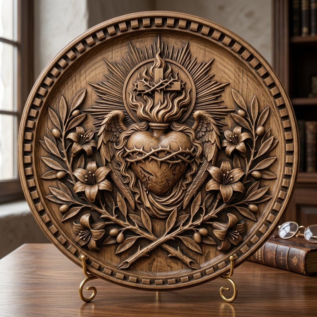 Sacred Heart of Jesus Cross Religious CNC Relief STL bas-relief STL — view 6