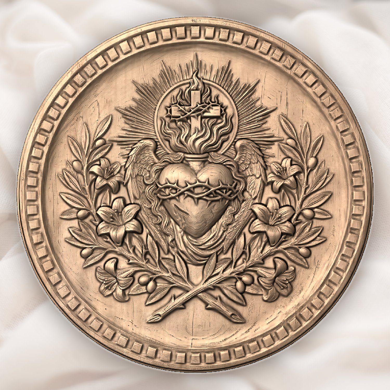 Sacred Heart of Jesus Cross Religious CNC Relief STL bas-relief STL — view 3