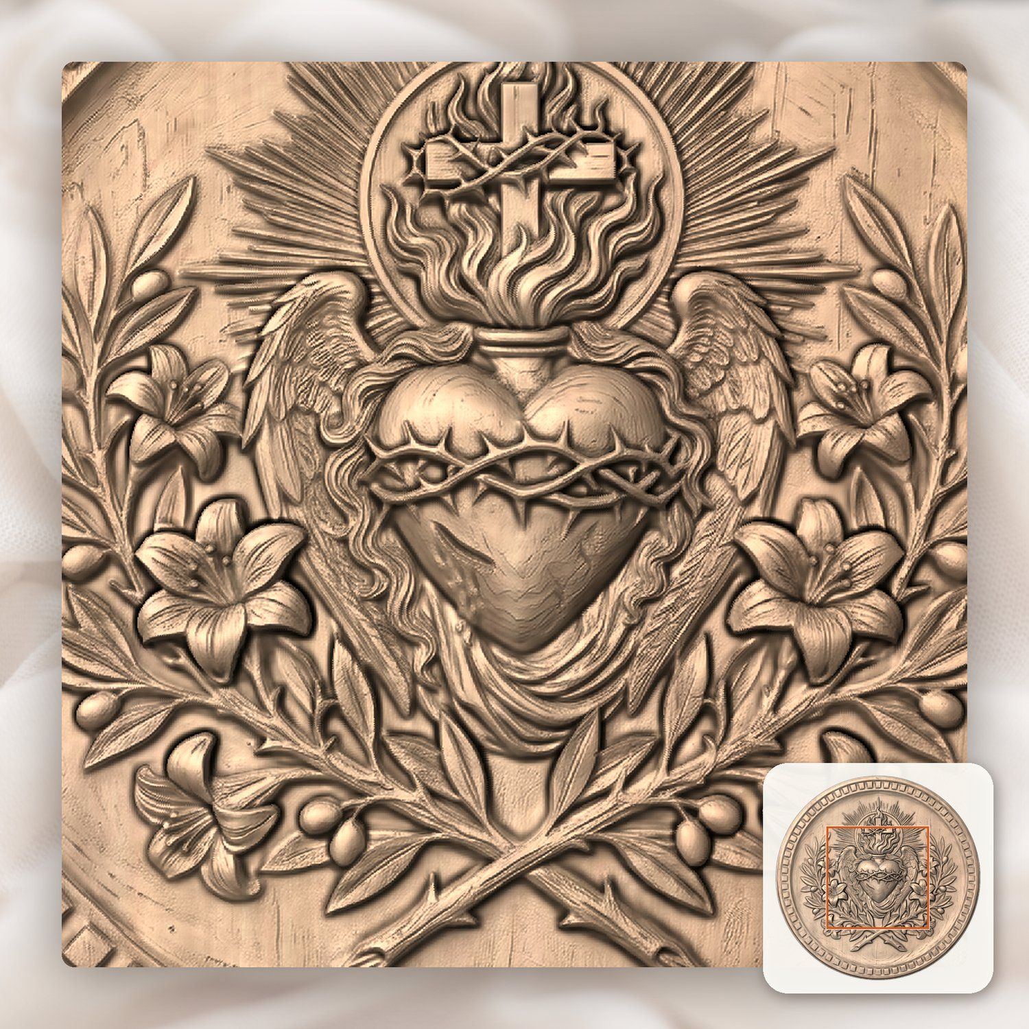 Sacred Heart of Jesus Cross Religious CNC Relief STL bas-relief STL — view 5