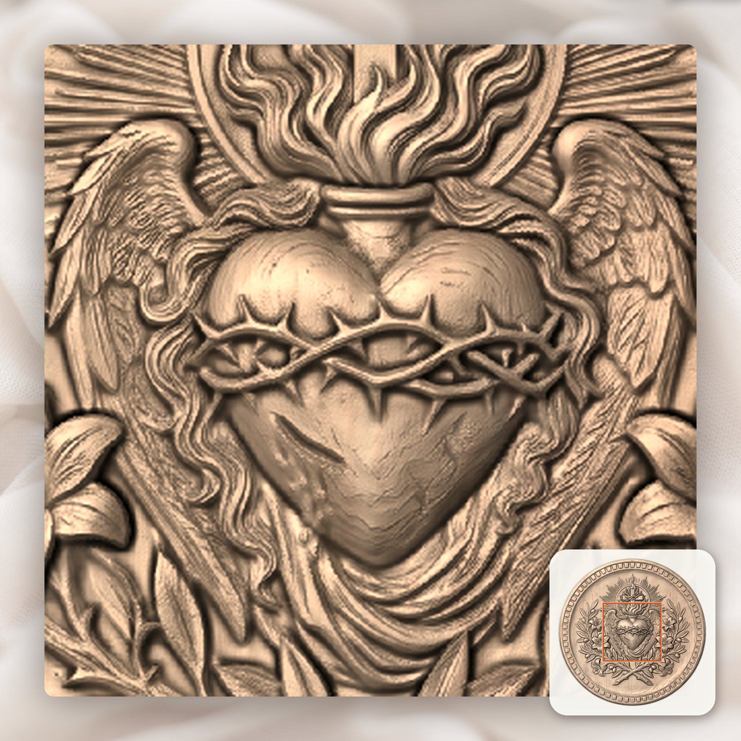 Sacred Heart of Jesus Cross Religious CNC Relief STL bas-relief STL — view 7