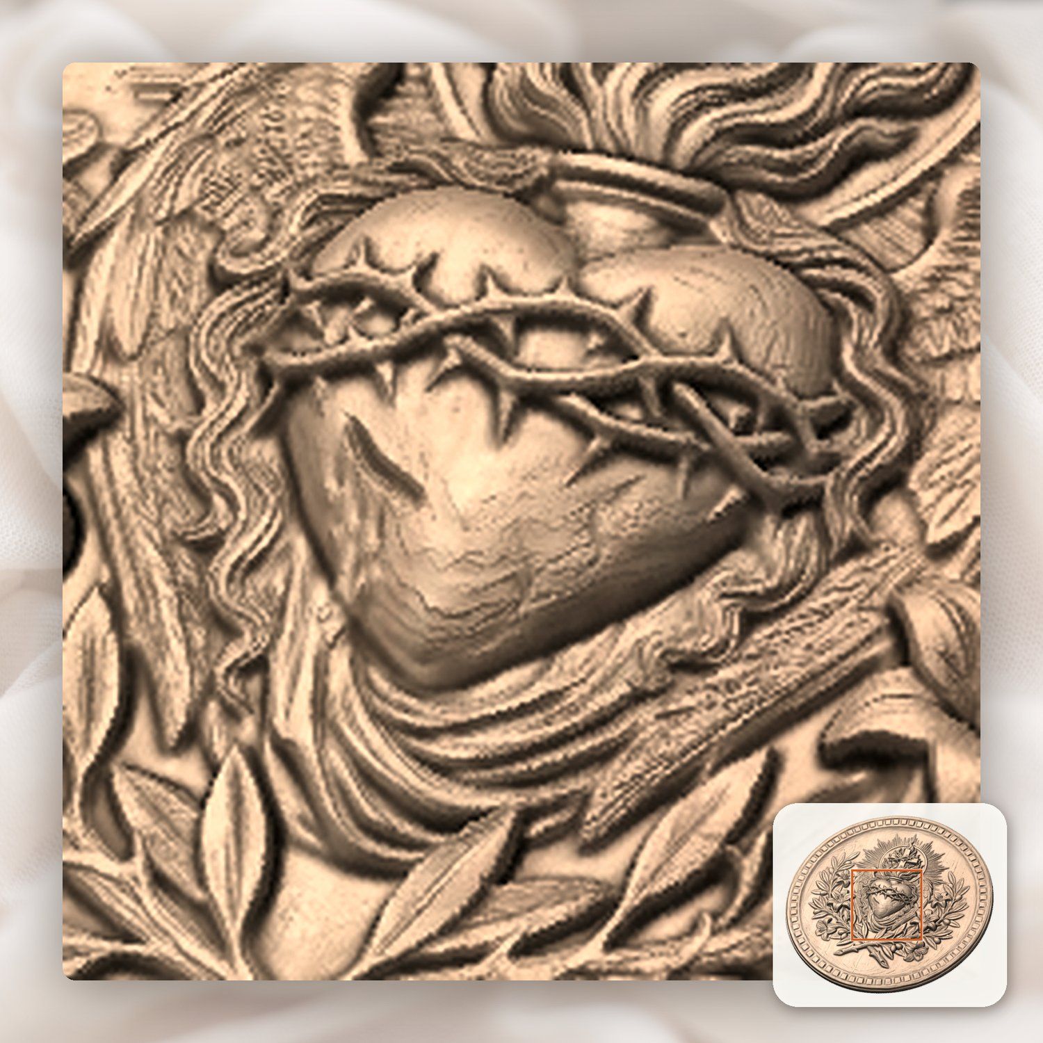 Sacred Heart of Jesus Cross Religious CNC Relief STL bas-relief STL — view 9