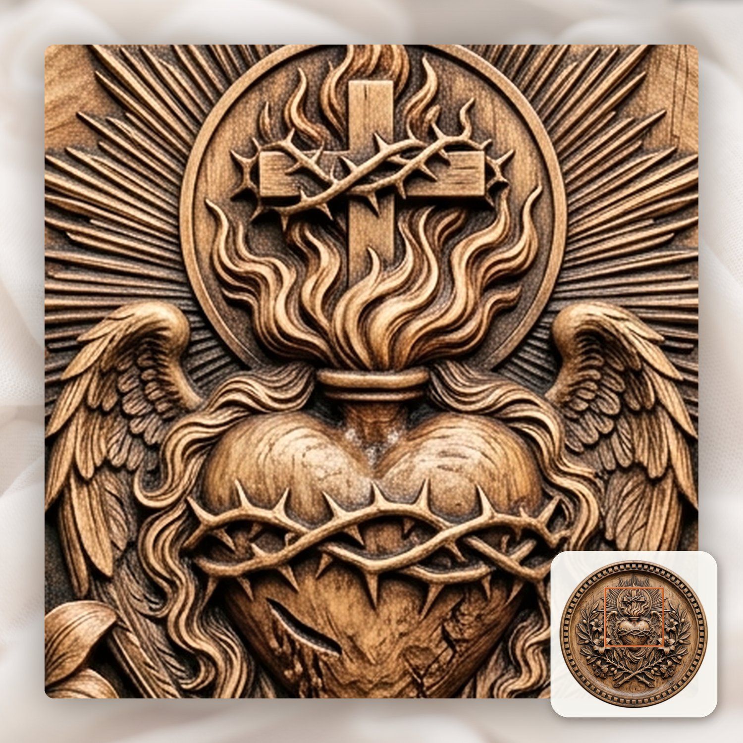 Sacred Heart of Jesus Cross Religious CNC Relief STL bas-relief STL — view 11