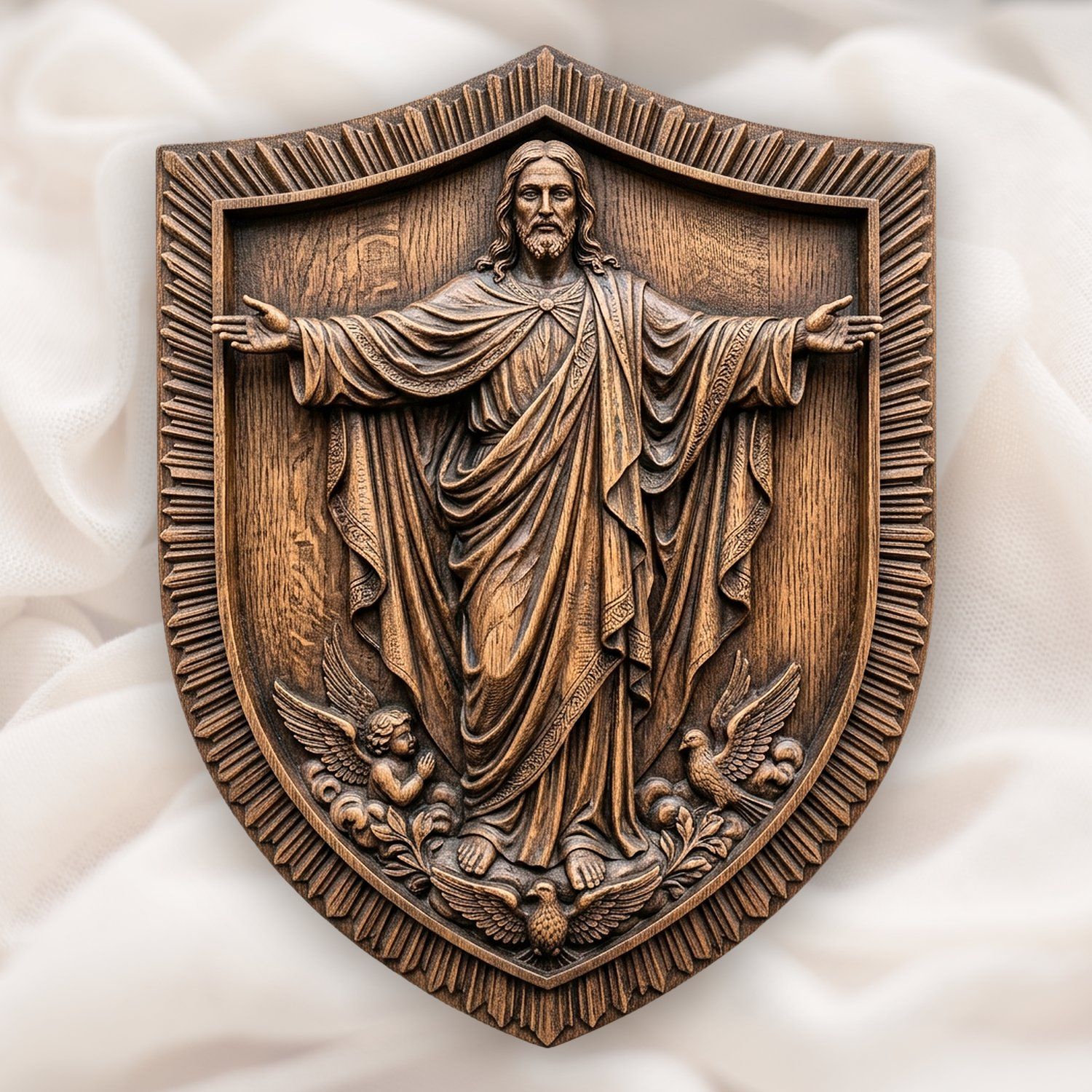 Sacred Jesus Christ Blessing Shield CNC Relief STL bas-relief STL design