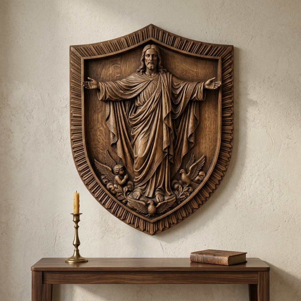 Sacred Jesus Christ Blessing Shield CNC Relief STL bas-relief STL — view 13