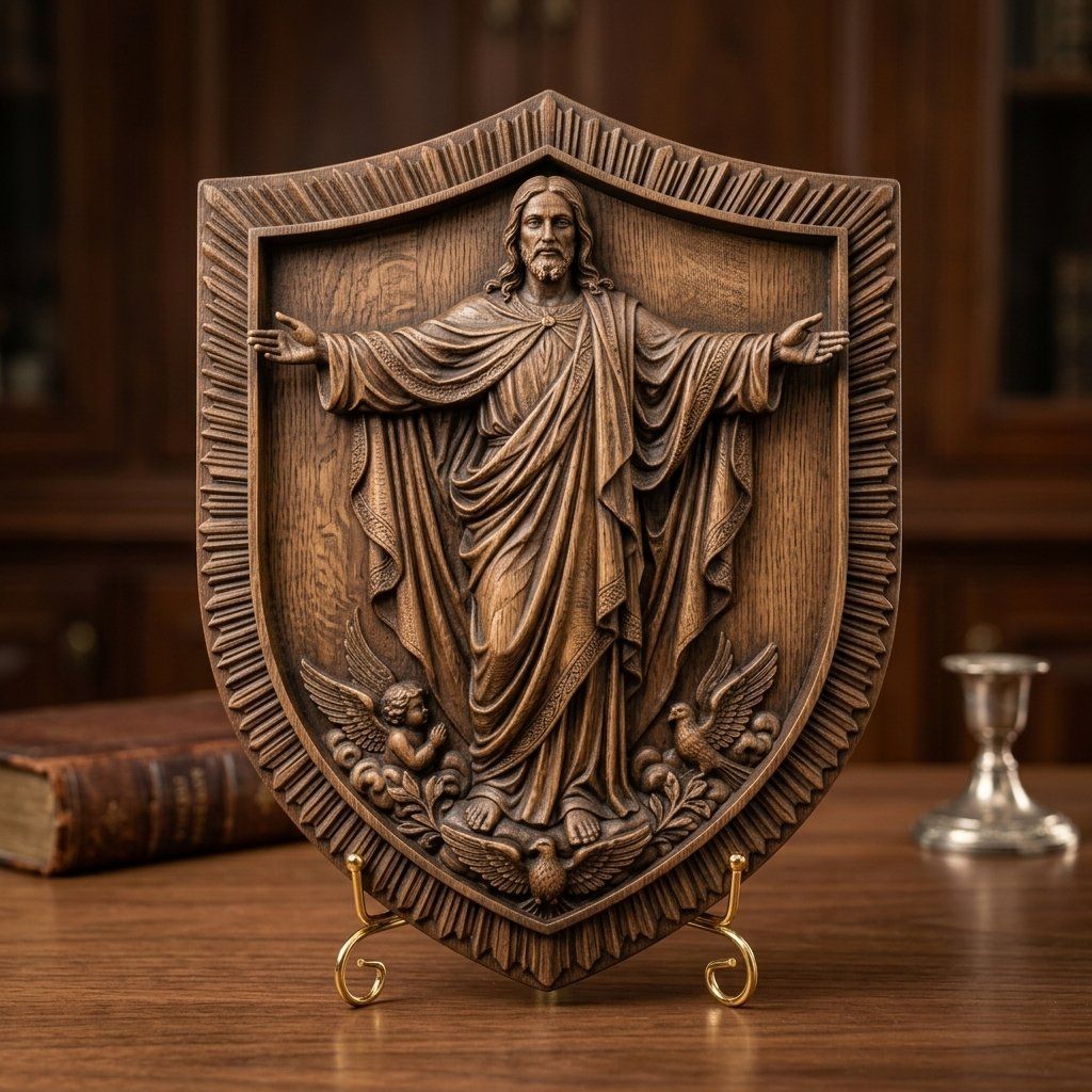 Sacred Jesus Christ Blessing Shield CNC Relief STL bas-relief STL — view 3