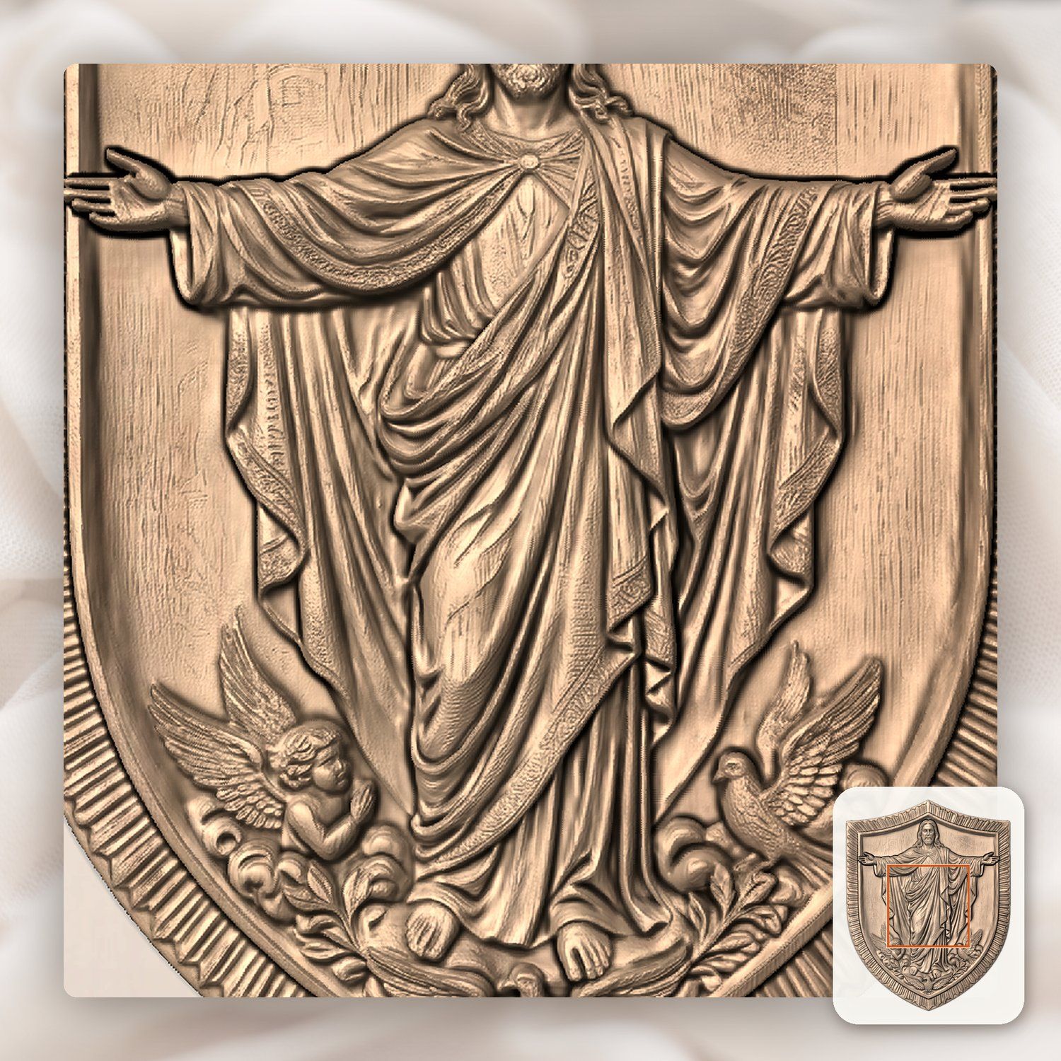 Sacred Jesus Christ Blessing Shield CNC Relief STL bas-relief STL — view 6