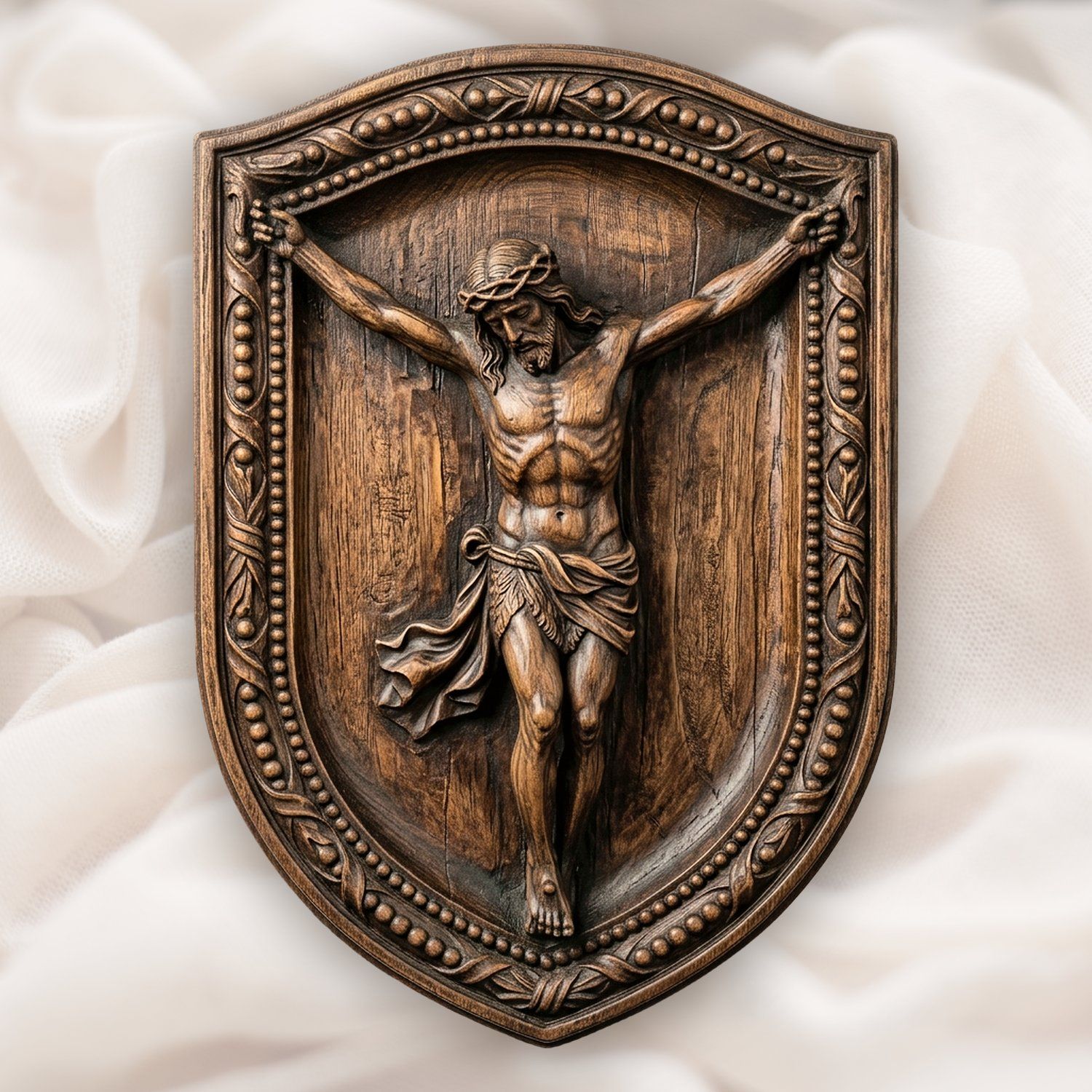 Sacred Jesus Christ Crucifixion Shield CNC Relief STL bas-relief STL design