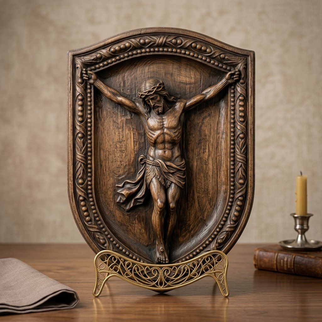 Sacred Jesus Christ Crucifixion Shield CNC Relief STL bas-relief STL — view 4