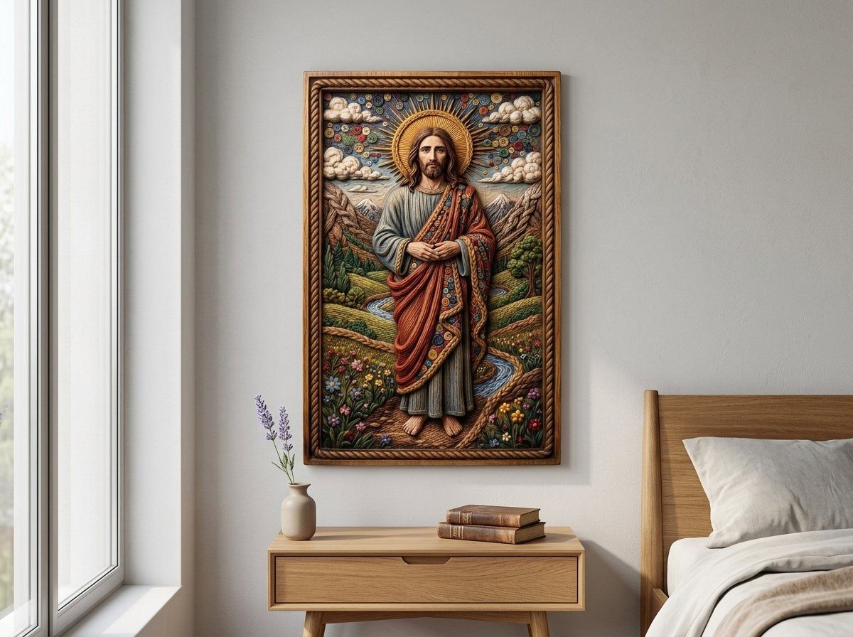 Sacred Jesus Christ Landscape with Buttons CNC Relief STL bas-relief STL — view 13