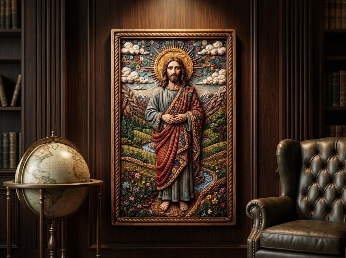 Sacred Jesus Christ Landscape with Buttons CNC Relief STL bas-relief STL — view 14