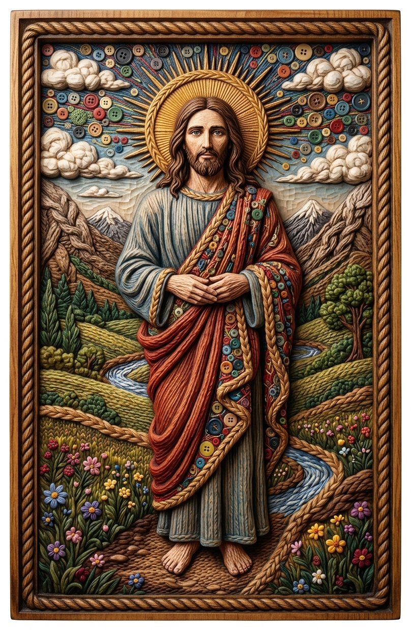 Sacred Jesus Christ Landscape with Buttons CNC Relief STL bas-relief STL — view 4