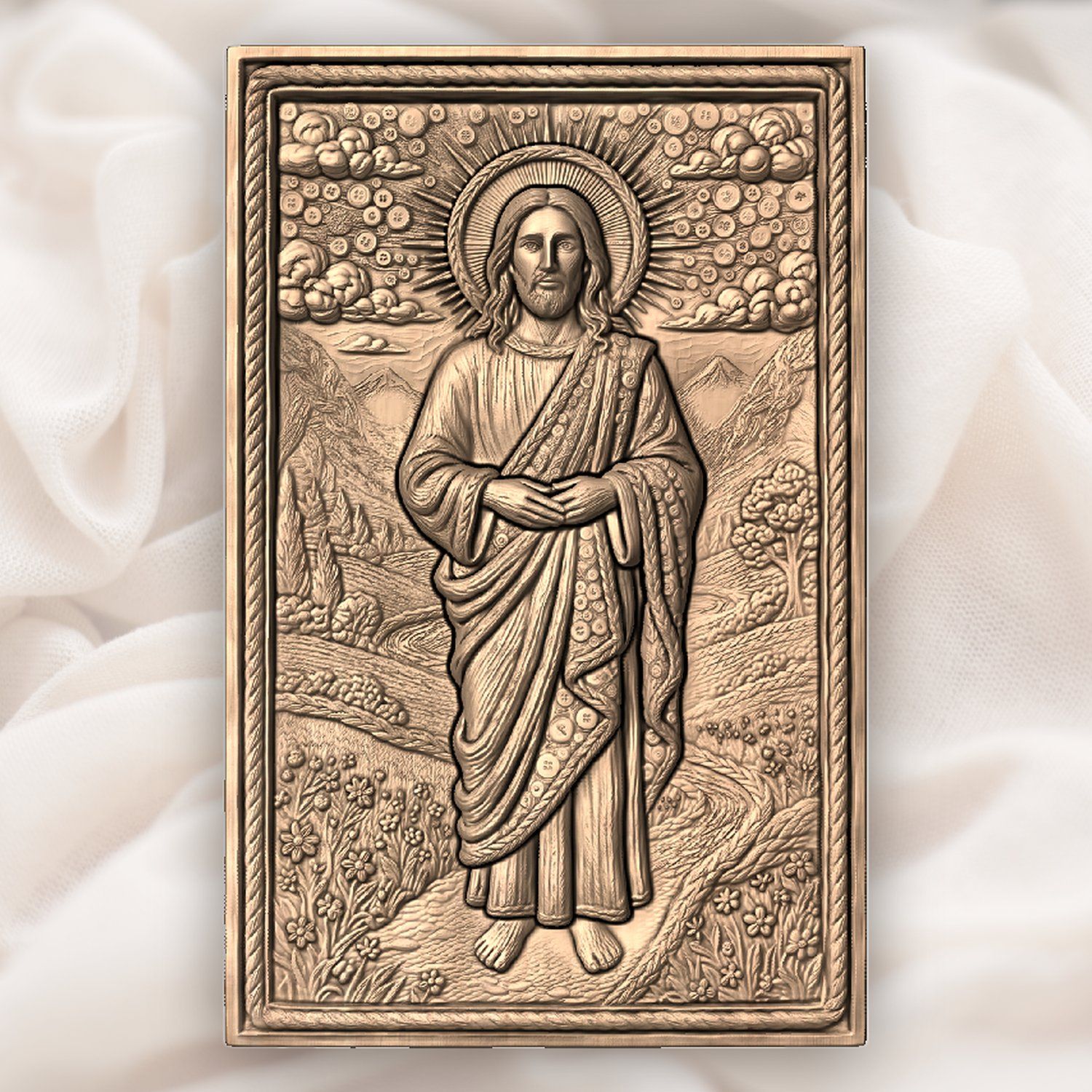 Sacred Jesus Christ Landscape with Buttons CNC Relief STL bas-relief STL — view 5