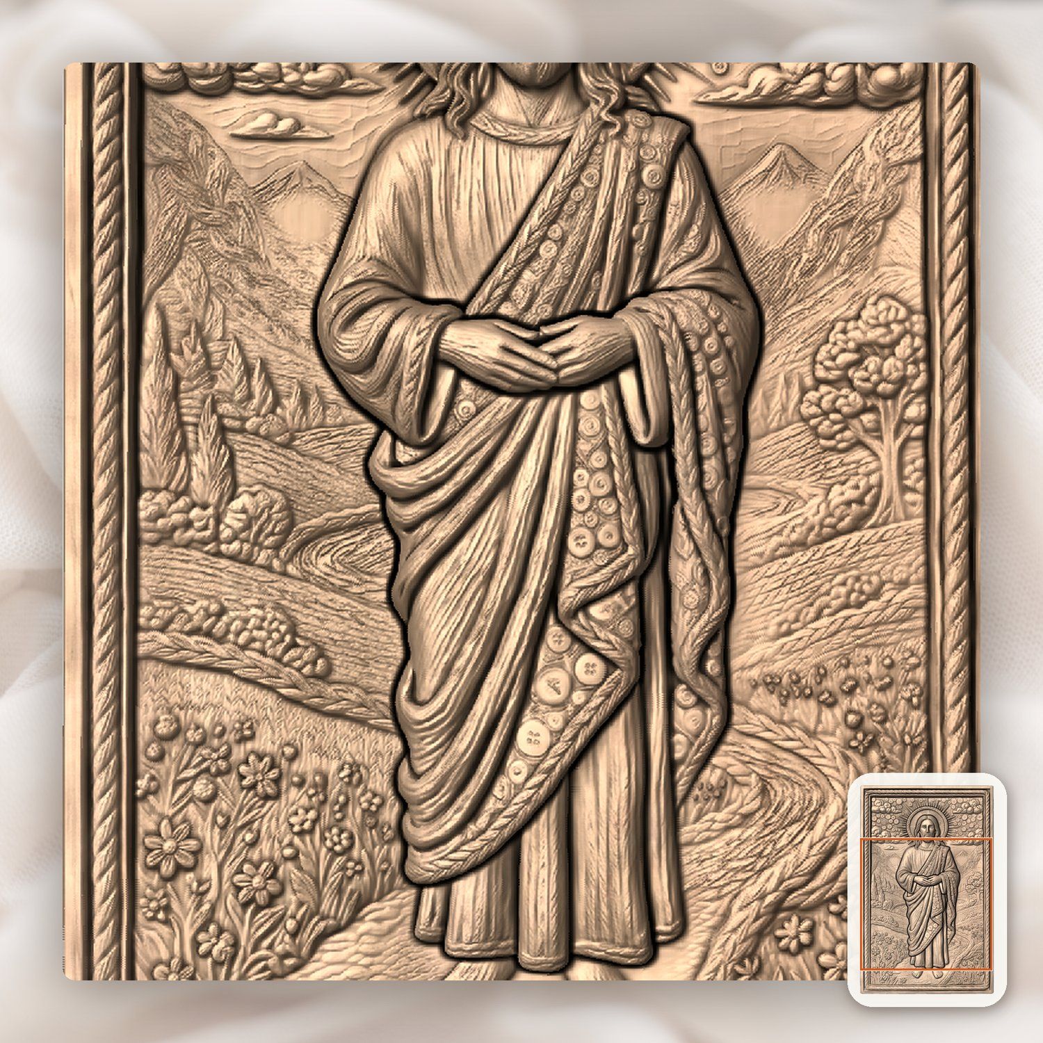 Sacred Jesus Christ Landscape with Buttons CNC Relief STL bas-relief STL — view 7