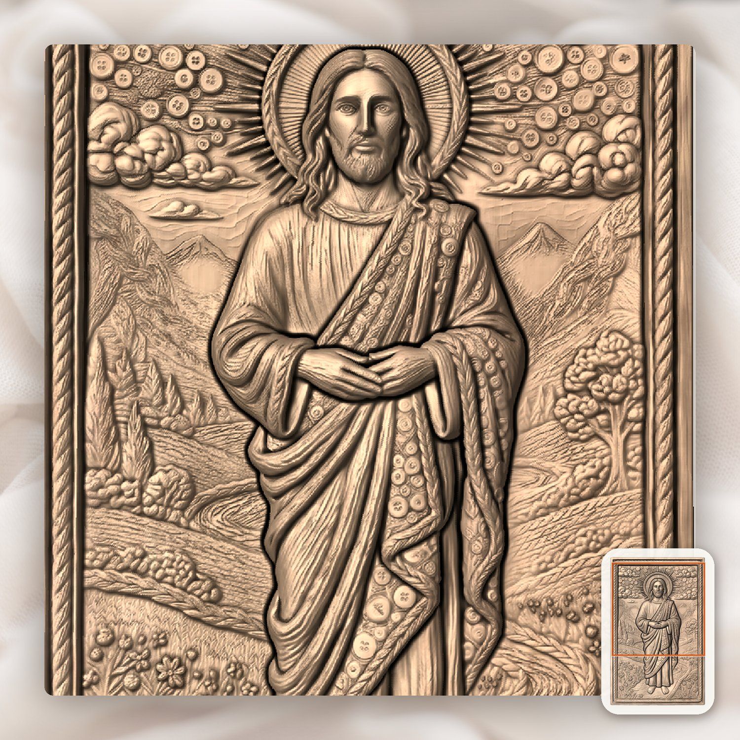 Sacred Jesus Christ Landscape with Buttons CNC Relief STL bas-relief STL — view 8
