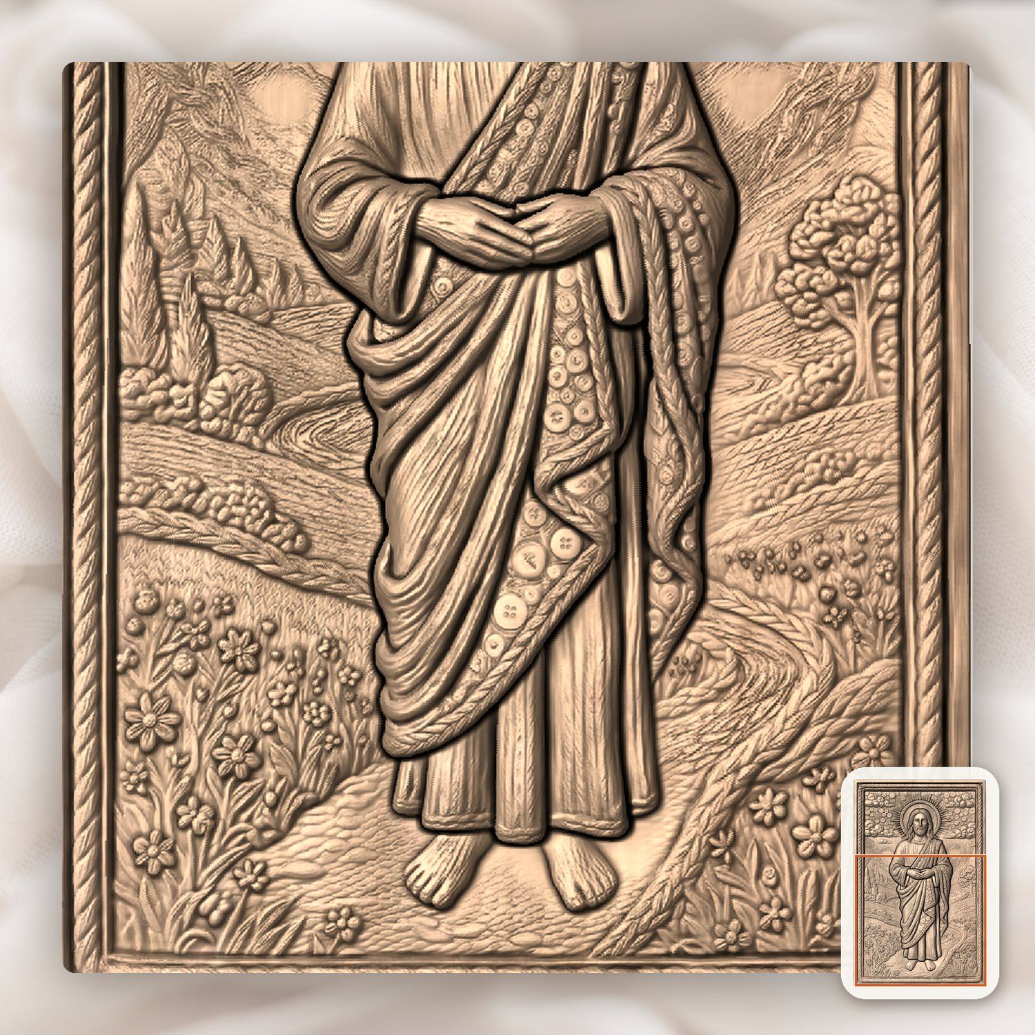 Sacred Jesus Christ Landscape with Buttons CNC Relief STL bas-relief STL — view 10