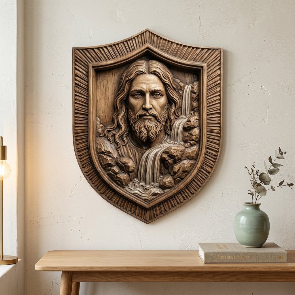 Sacred Jesus Christ Living Water Waterfall Shield CNC Relief STL bas-relief STL — view 13