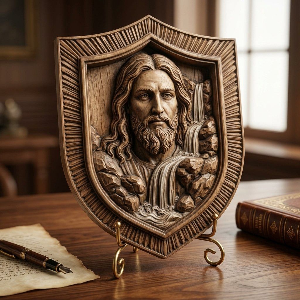 Sacred Jesus Christ Living Water Waterfall Shield CNC Relief STL bas-relief STL — view 4