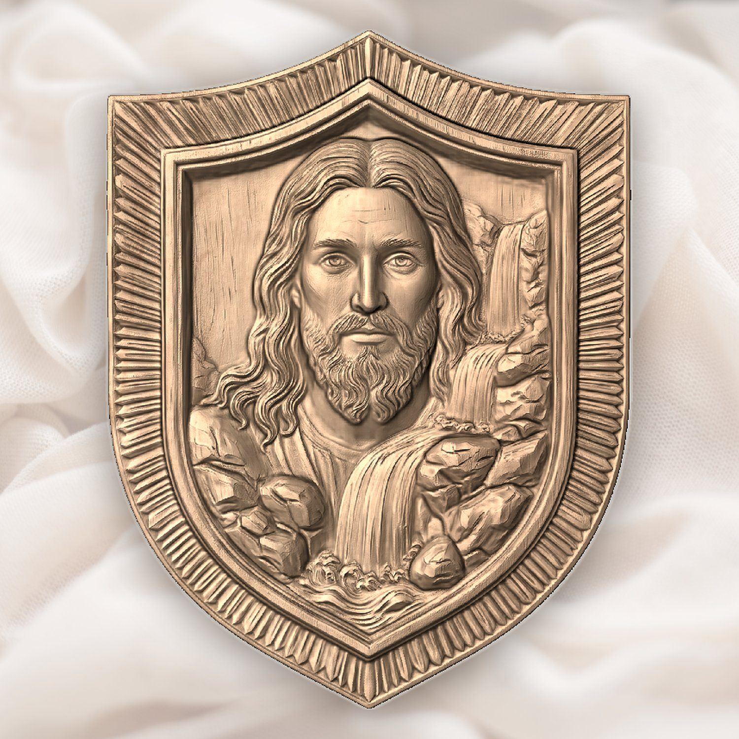 Sacred Jesus Christ Living Water Waterfall Shield CNC Relief STL bas-relief STL — view 3