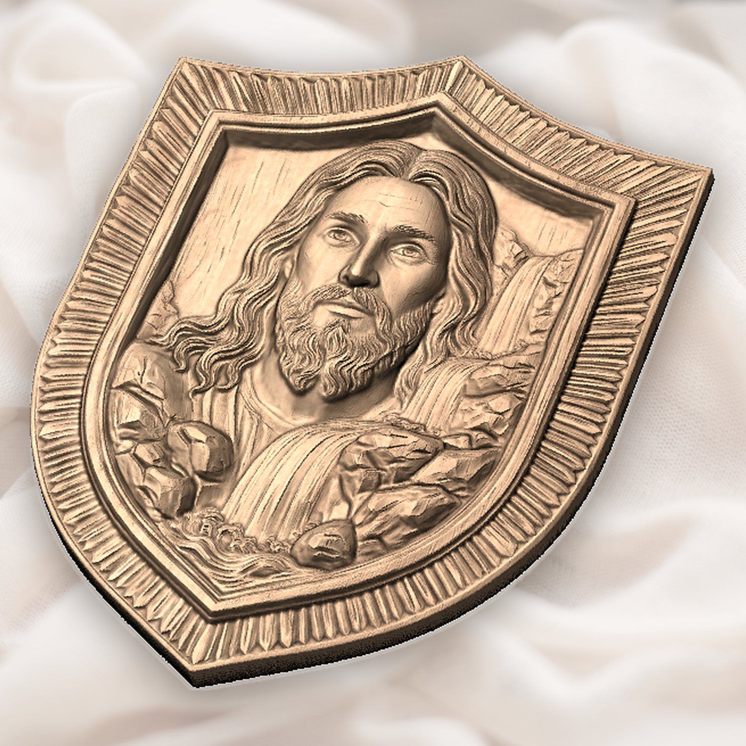 Sacred Jesus Christ Living Water Waterfall Shield CNC Relief STL bas-relief STL — view 5