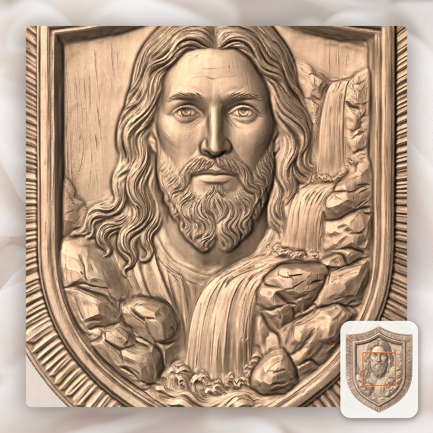 Sacred Jesus Christ Living Water Waterfall Shield CNC Relief STL bas-relief STL — view 6