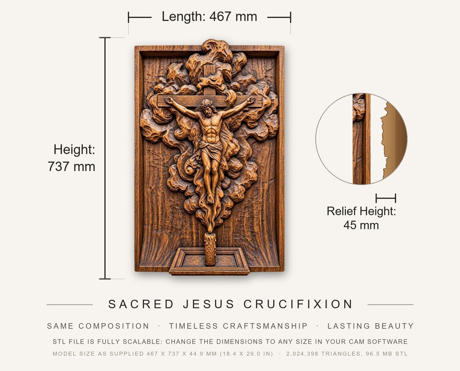 Sacred Jesus Crucifixion CNC Relief STL bas-relief STL — view 3