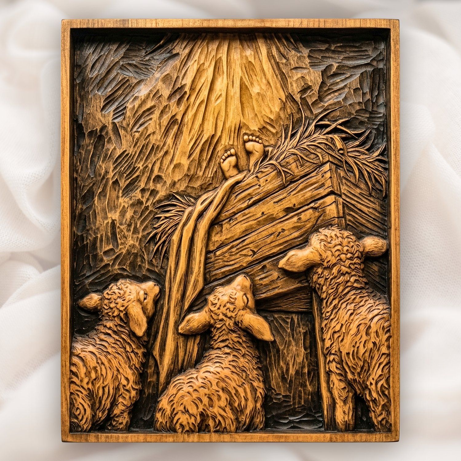 Sacred Nativity Manger Scene with Lambs CNC Relief STL bas-relief STL design