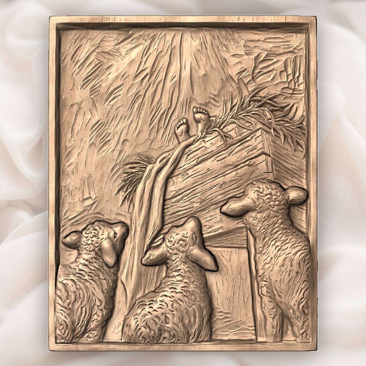 Sacred Nativity Manger Scene with Lambs CNC Relief STL bas-relief STL — view 6