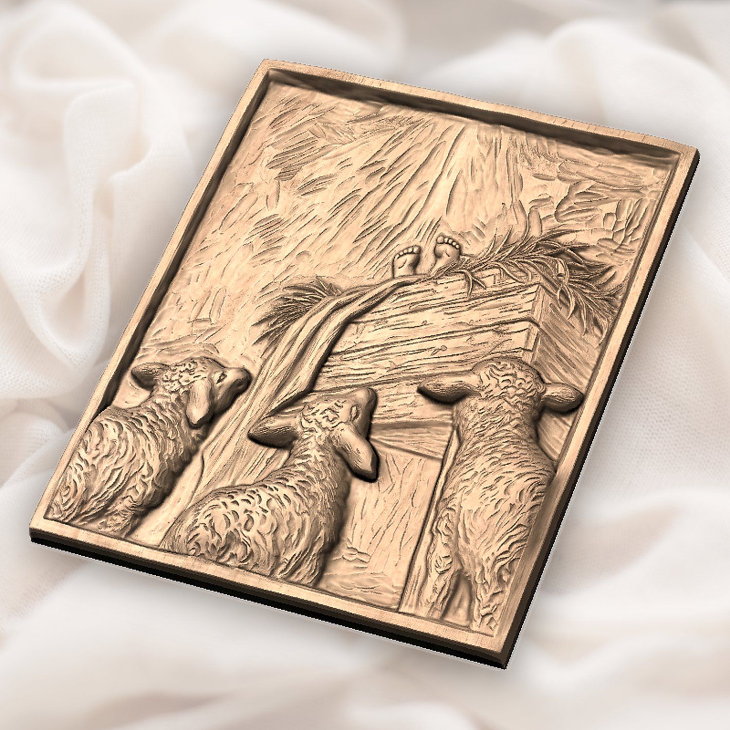 Sacred Nativity Manger Scene with Lambs CNC Relief STL bas-relief STL — view 7