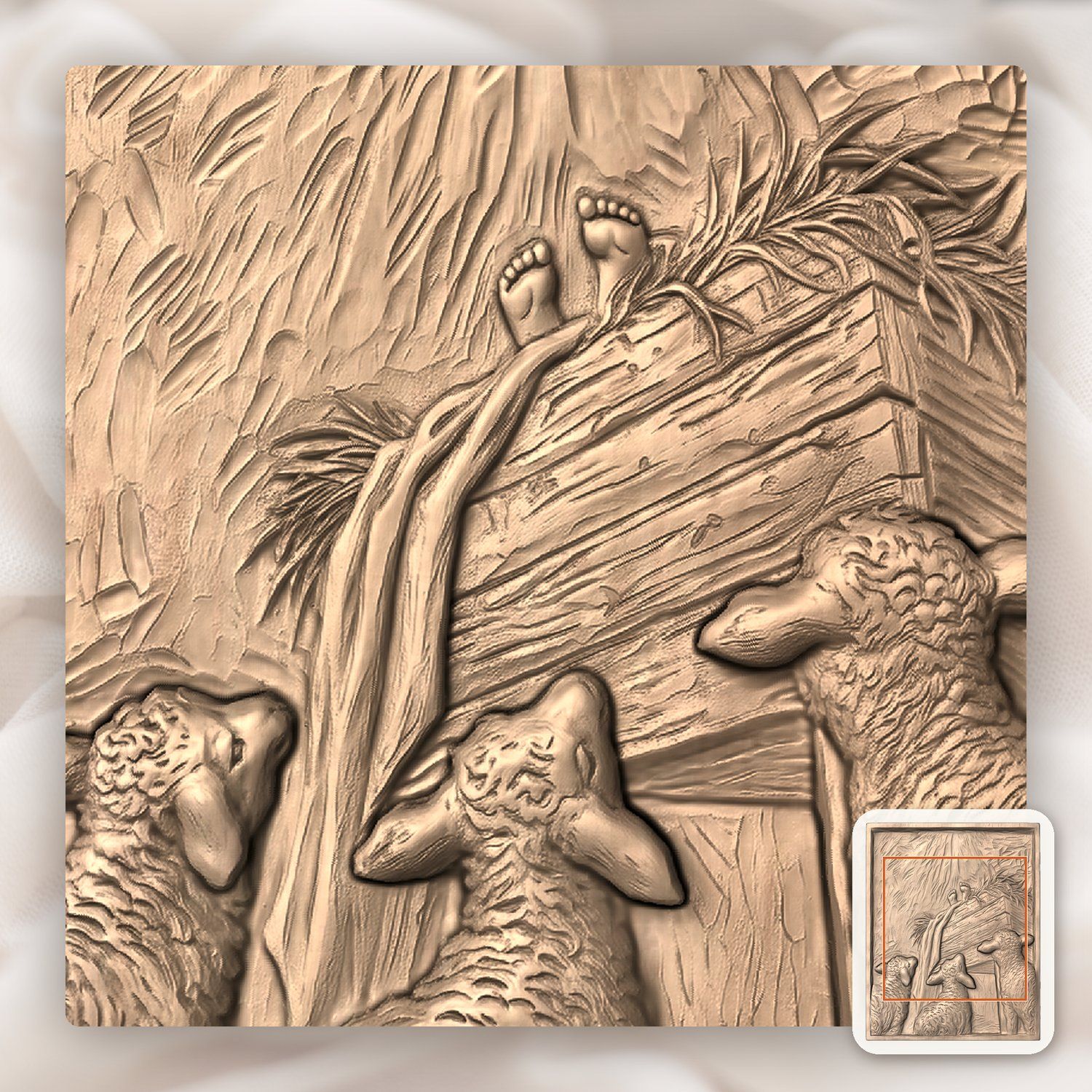 Sacred Nativity Manger Scene with Lambs CNC Relief STL bas-relief STL — view 8