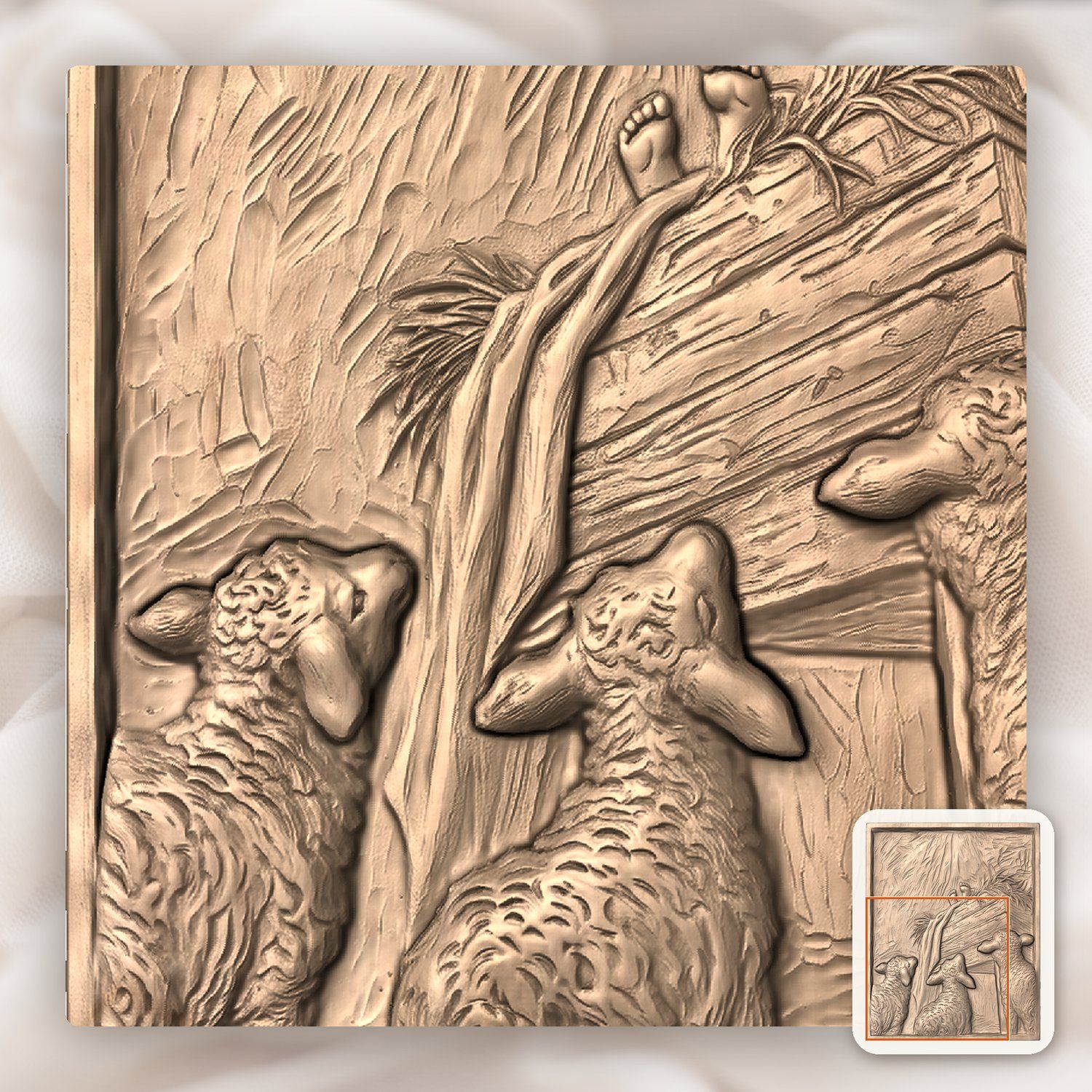 Sacred Nativity Manger Scene with Lambs CNC Relief STL bas-relief STL — view 9