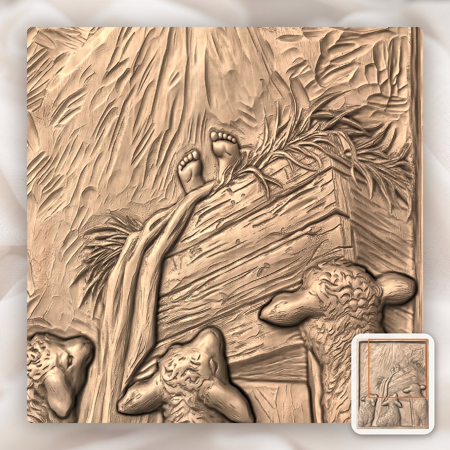 Sacred Nativity Manger Scene with Lambs CNC Relief STL bas-relief STL — view 10