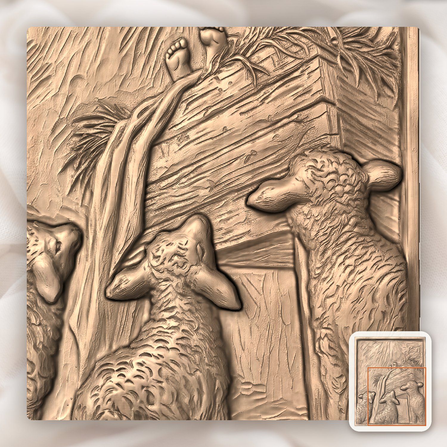 Sacred Nativity Manger Scene with Lambs CNC Relief STL bas-relief STL — view 11