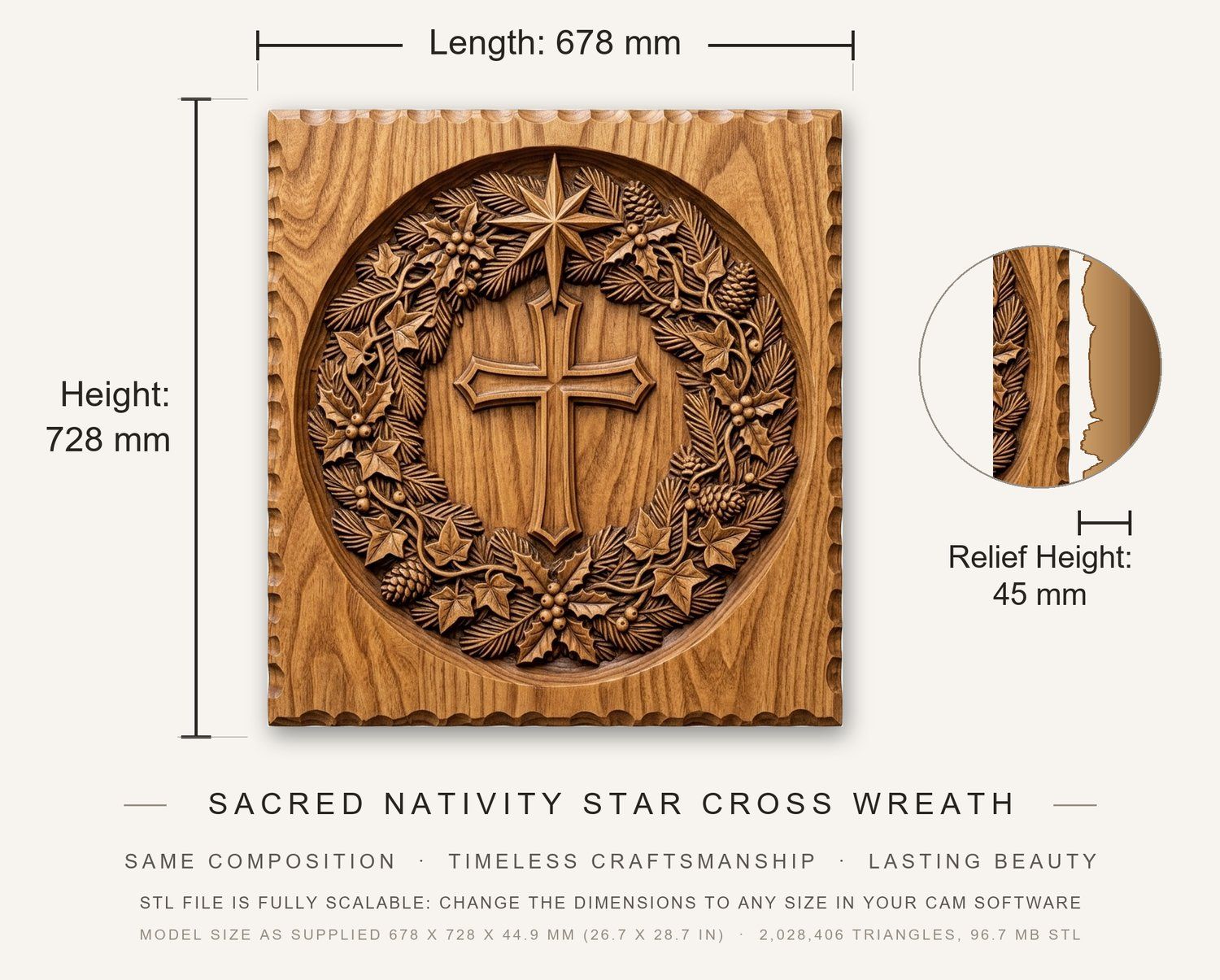 Sacred Nativity Star Cross Wreath CNC Relief STL bas-relief STL — view 3