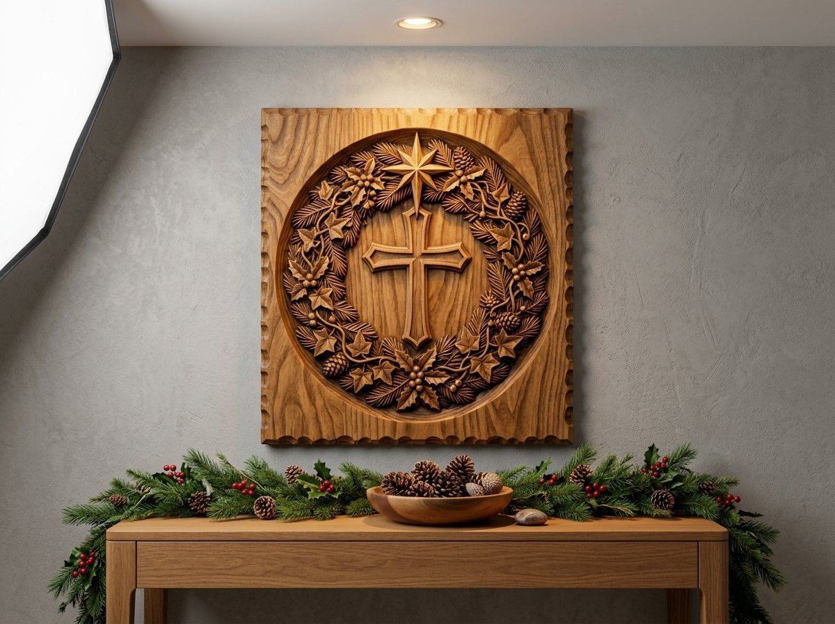 Sacred Nativity Star Cross Wreath CNC Relief STL bas-relief STL — view 13