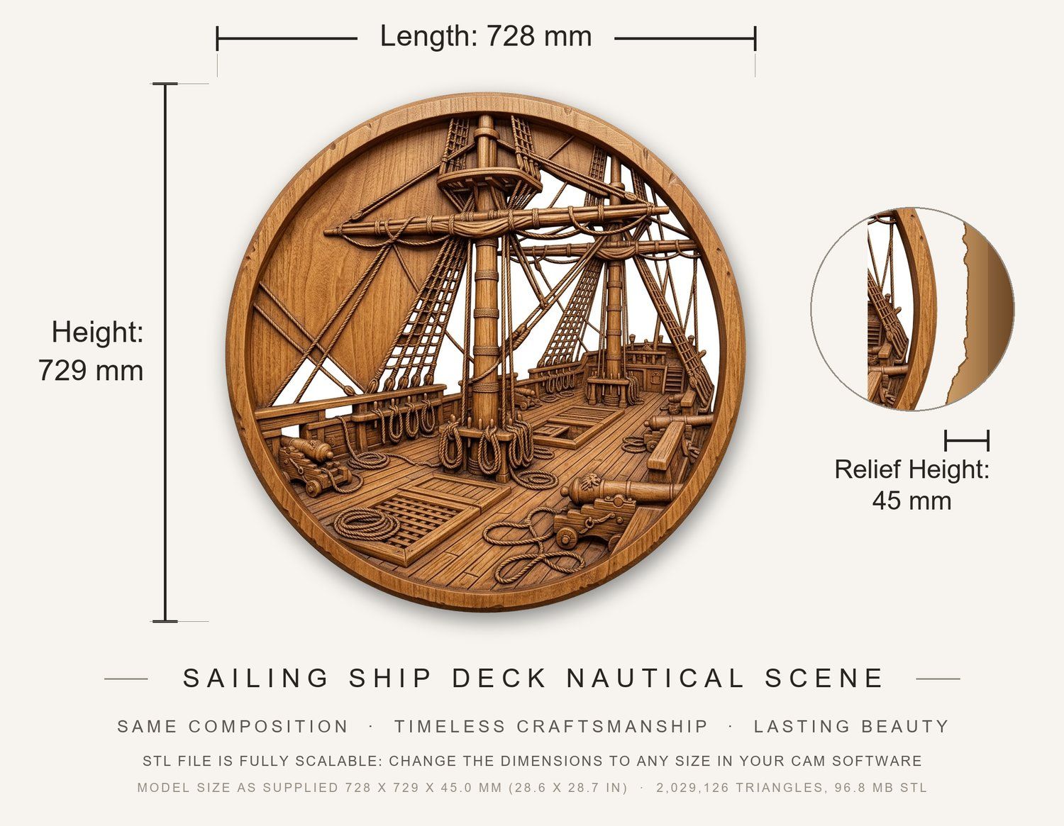 Sailing Ship Deck Nautical Scene CNC Relief STL bas-relief STL — view 3