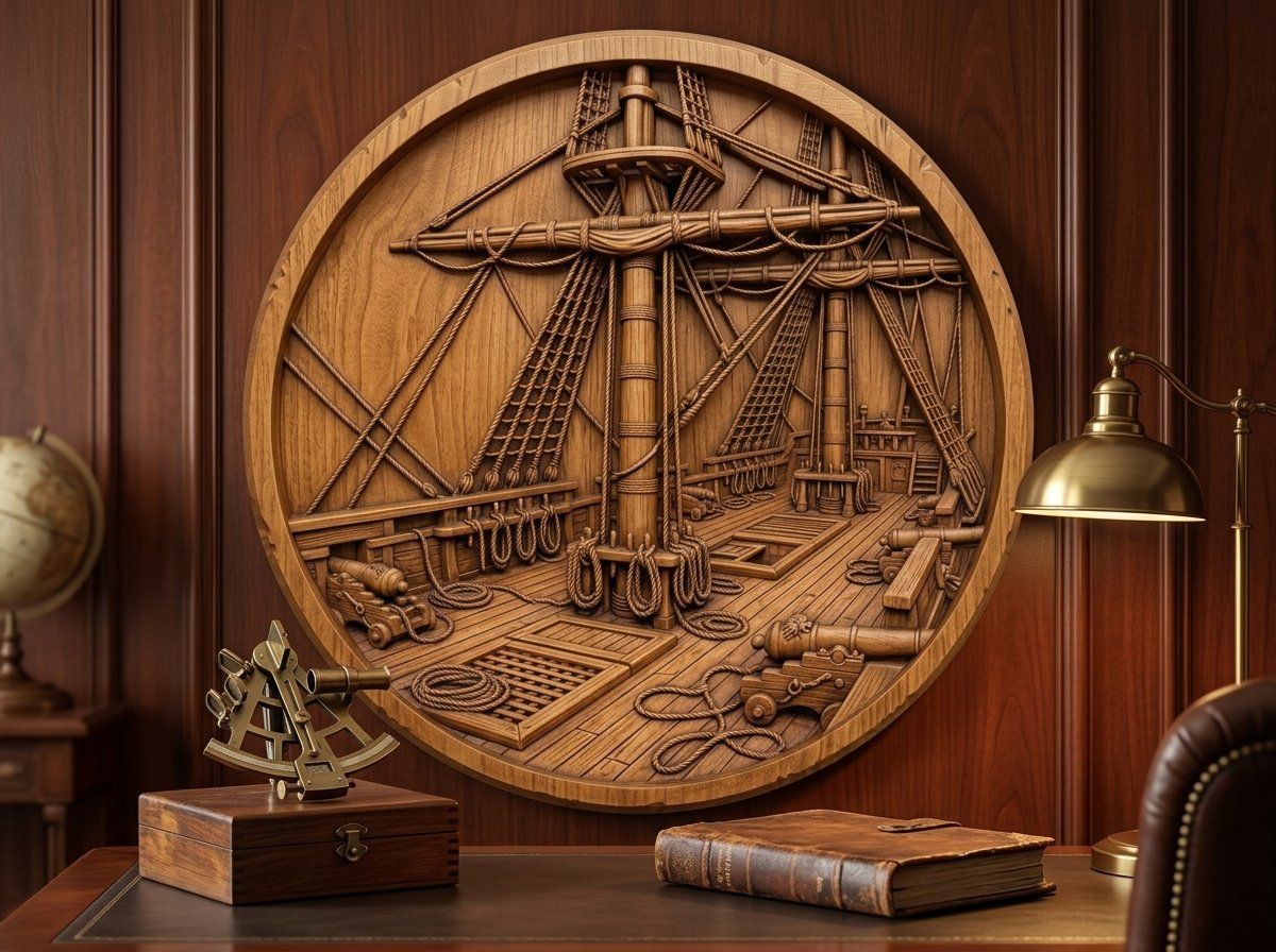 Sailing Ship Deck Nautical Scene CNC Relief STL bas-relief STL — view 12