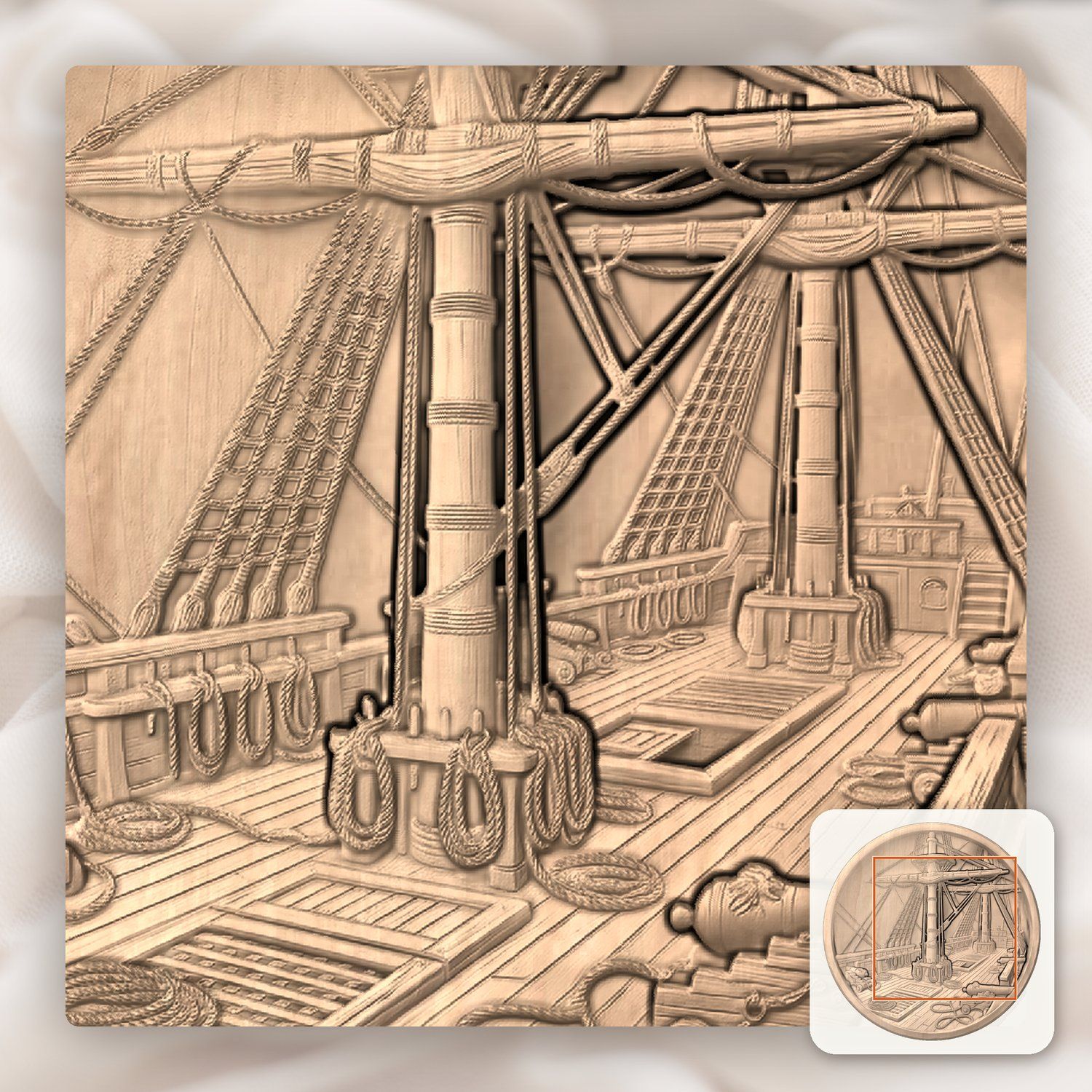 Sailing Ship Deck Nautical Scene CNC Relief STL bas-relief STL — view 6