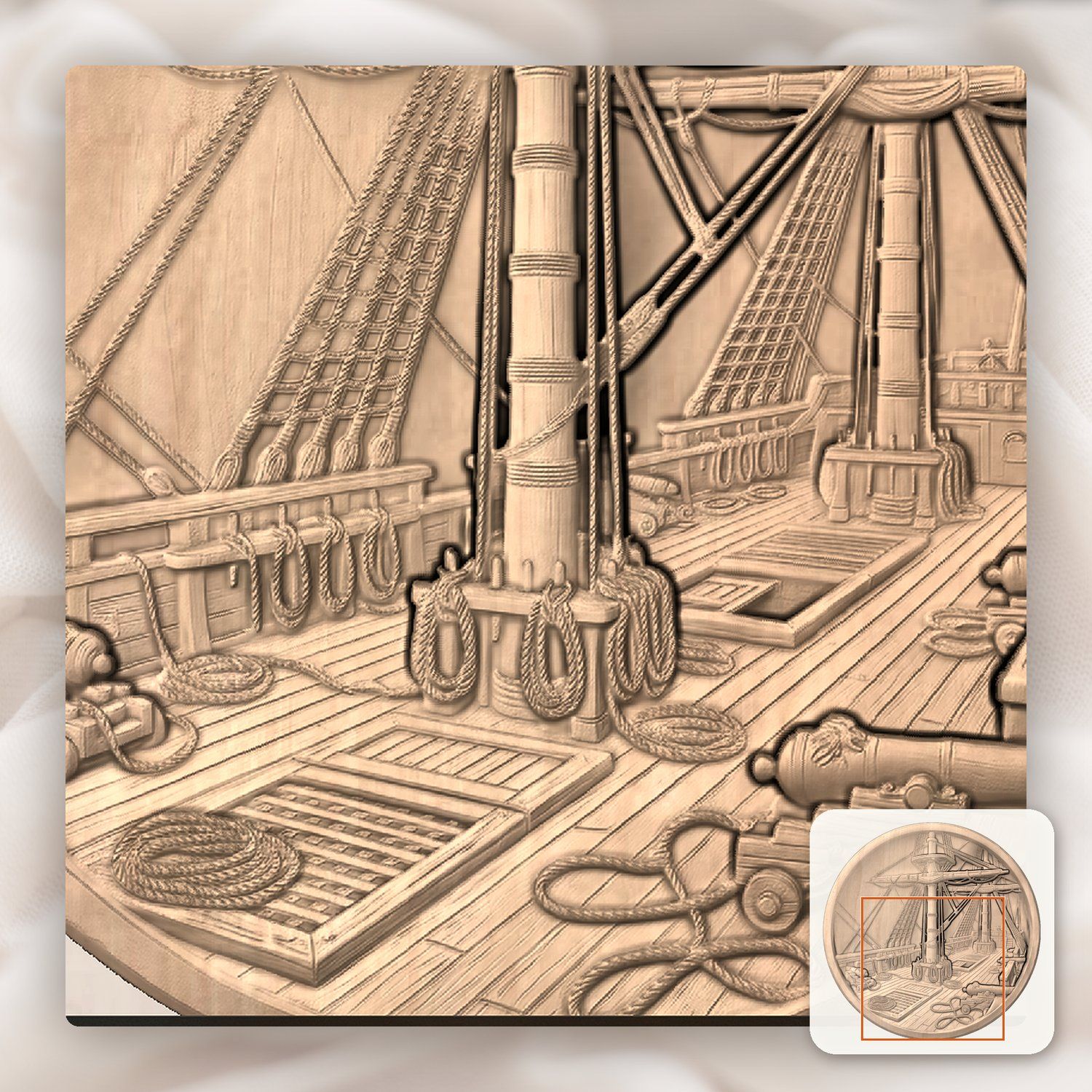 Sailing Ship Deck Nautical Scene CNC Relief STL bas-relief STL — view 7