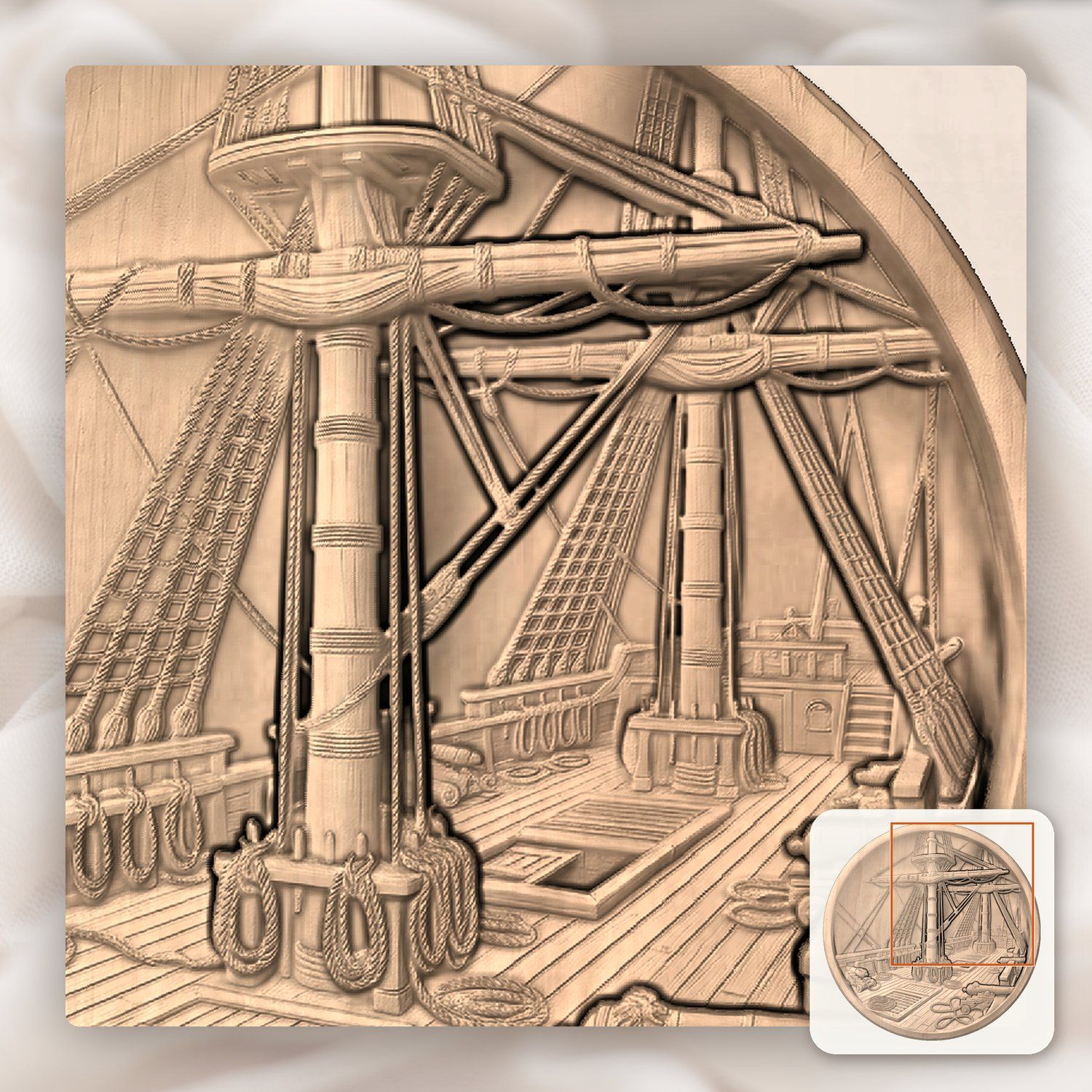 Sailing Ship Deck Nautical Scene CNC Relief STL bas-relief STL — view 8
