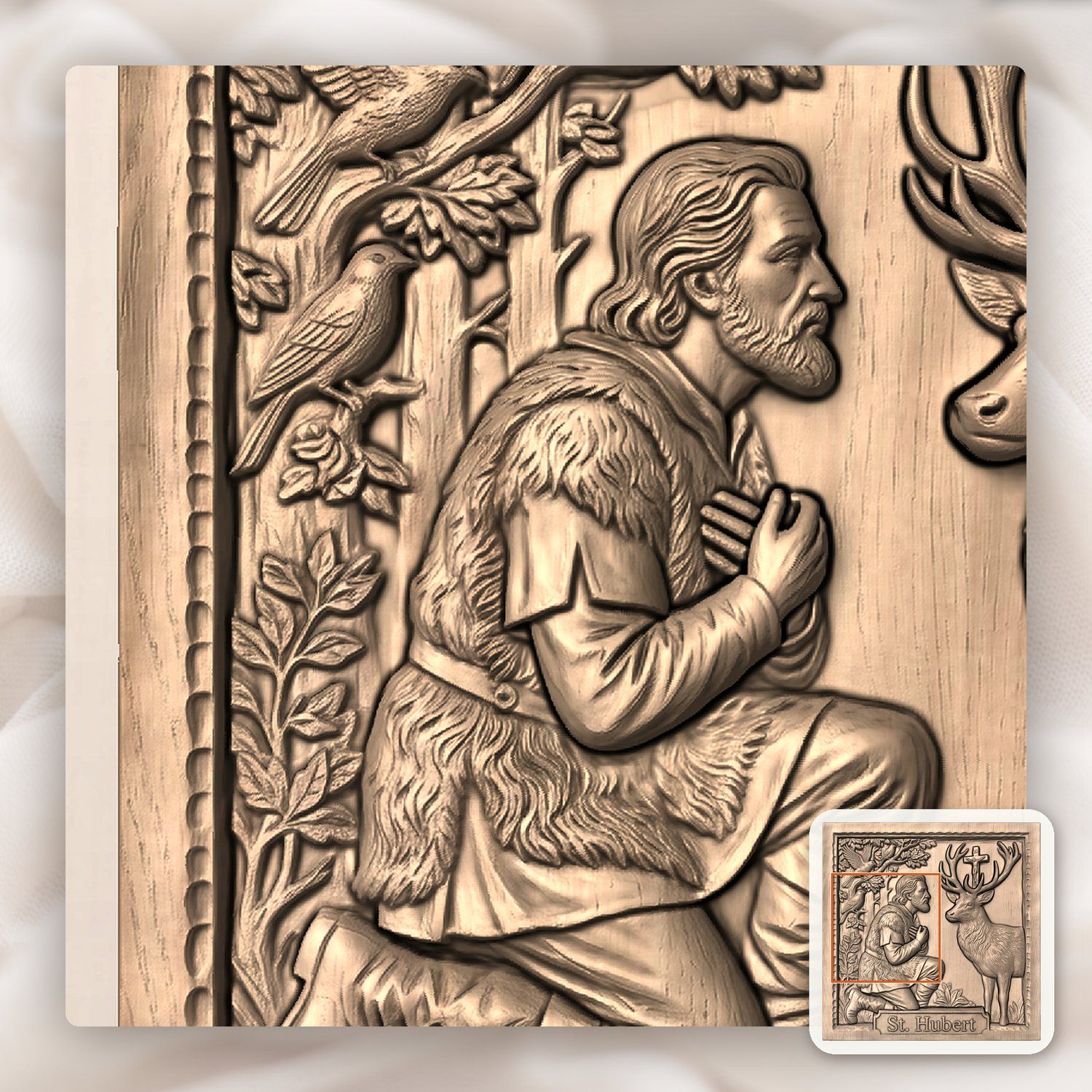 Saint Hubert Hunter Stag Scene CNC Relief STL bas-relief STL — view 6
