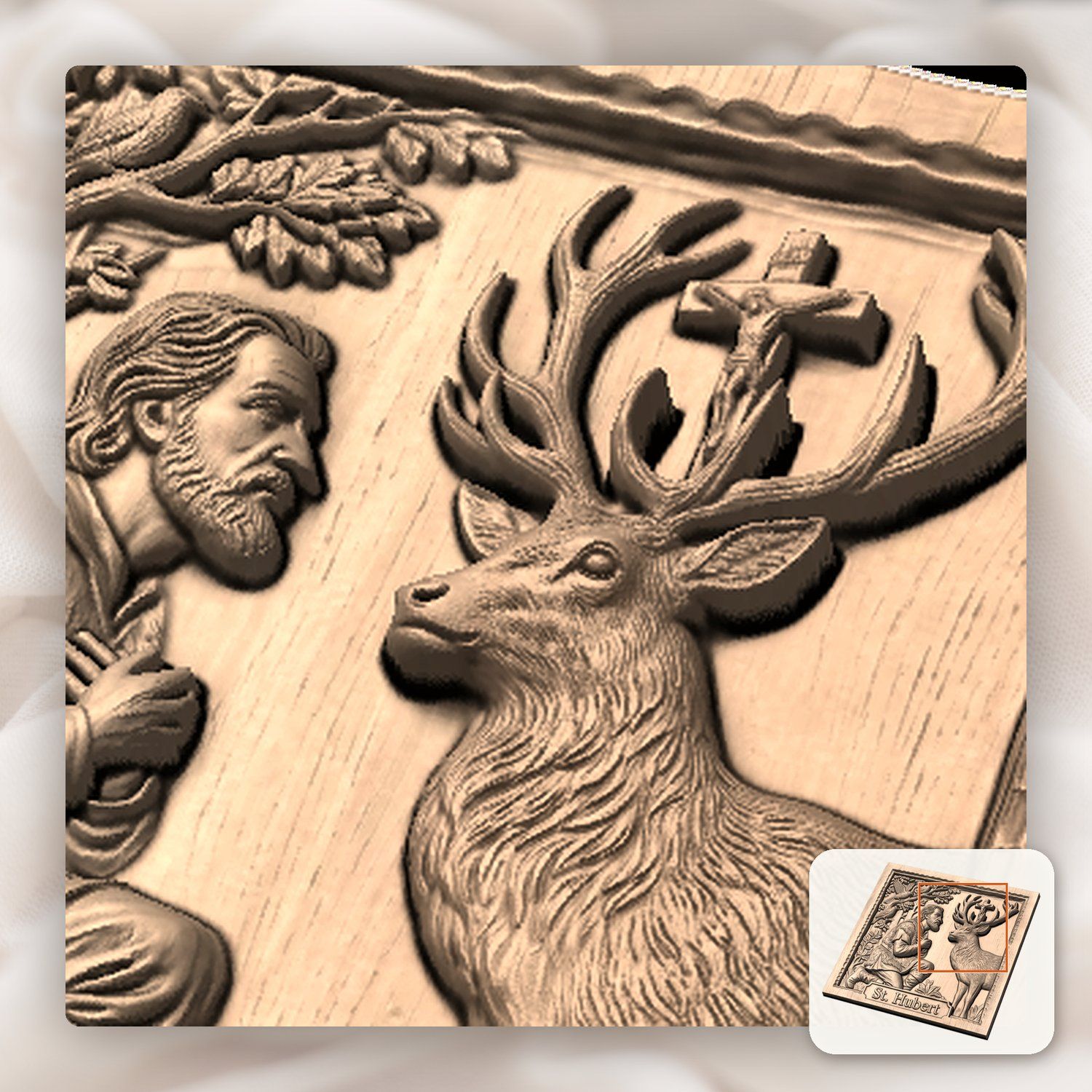 Saint Hubert Hunter Stag Scene CNC Relief STL bas-relief STL — view 10