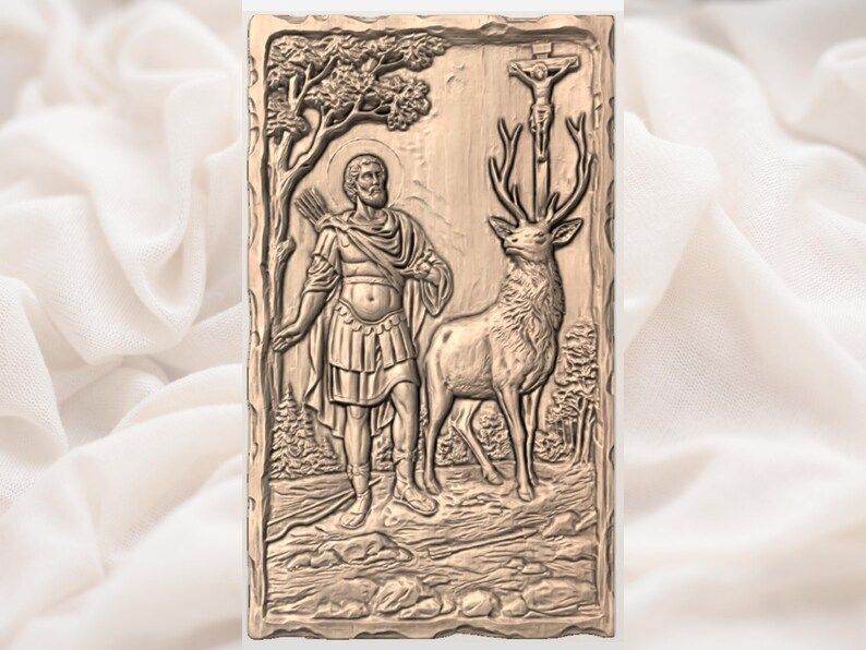 Saint Hubertus and the Sacred Stag Bas-Relief STL bas-relief STL — view 2