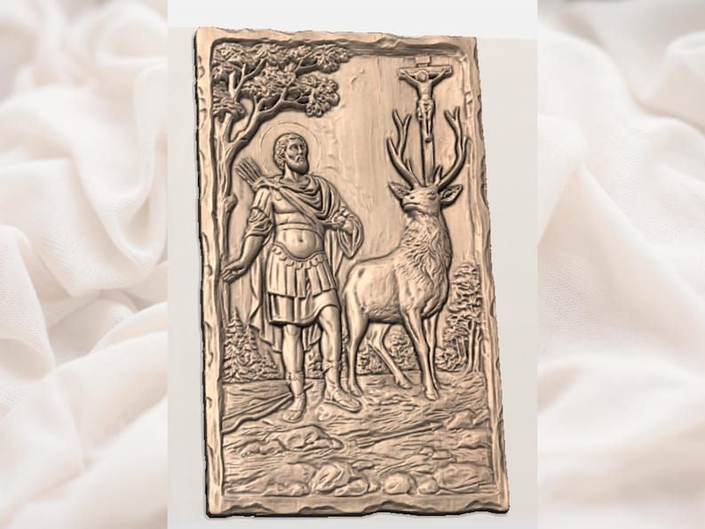 Saint Hubertus and the Sacred Stag Bas-Relief STL bas-relief STL — view 3