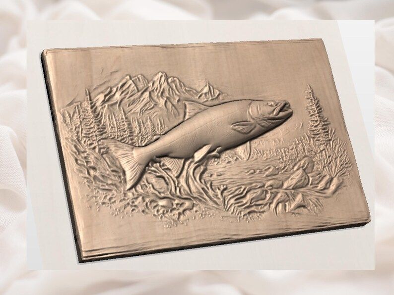 Leaping Trout River Scene 3D Relief STL for CNC Carving bas-relief STL — view 3