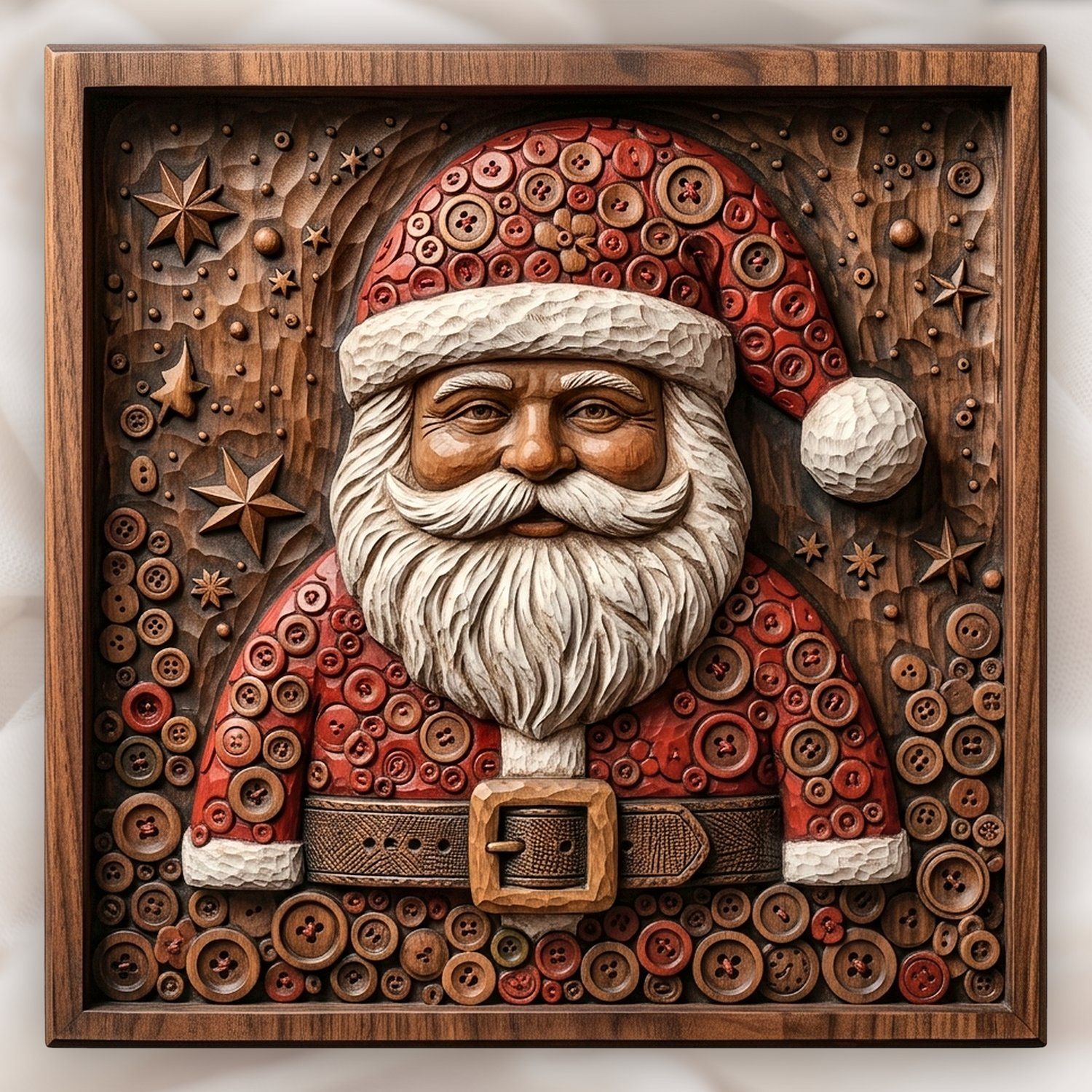 Santa Claus Button CNC Relief STL | Christmas Wall Art Panel | Festive Wood Carving Design — carved bas relief STL file for CNC