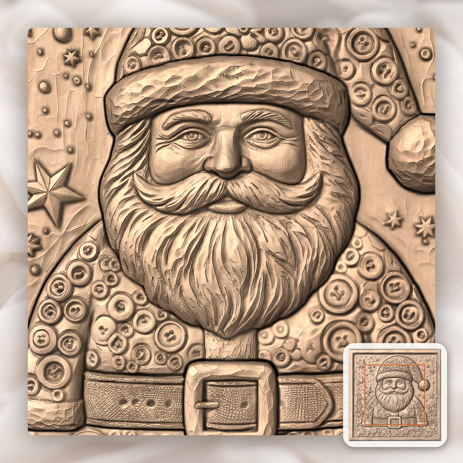Santa Claus Button CNC Relief STL bas-relief STL — view 6