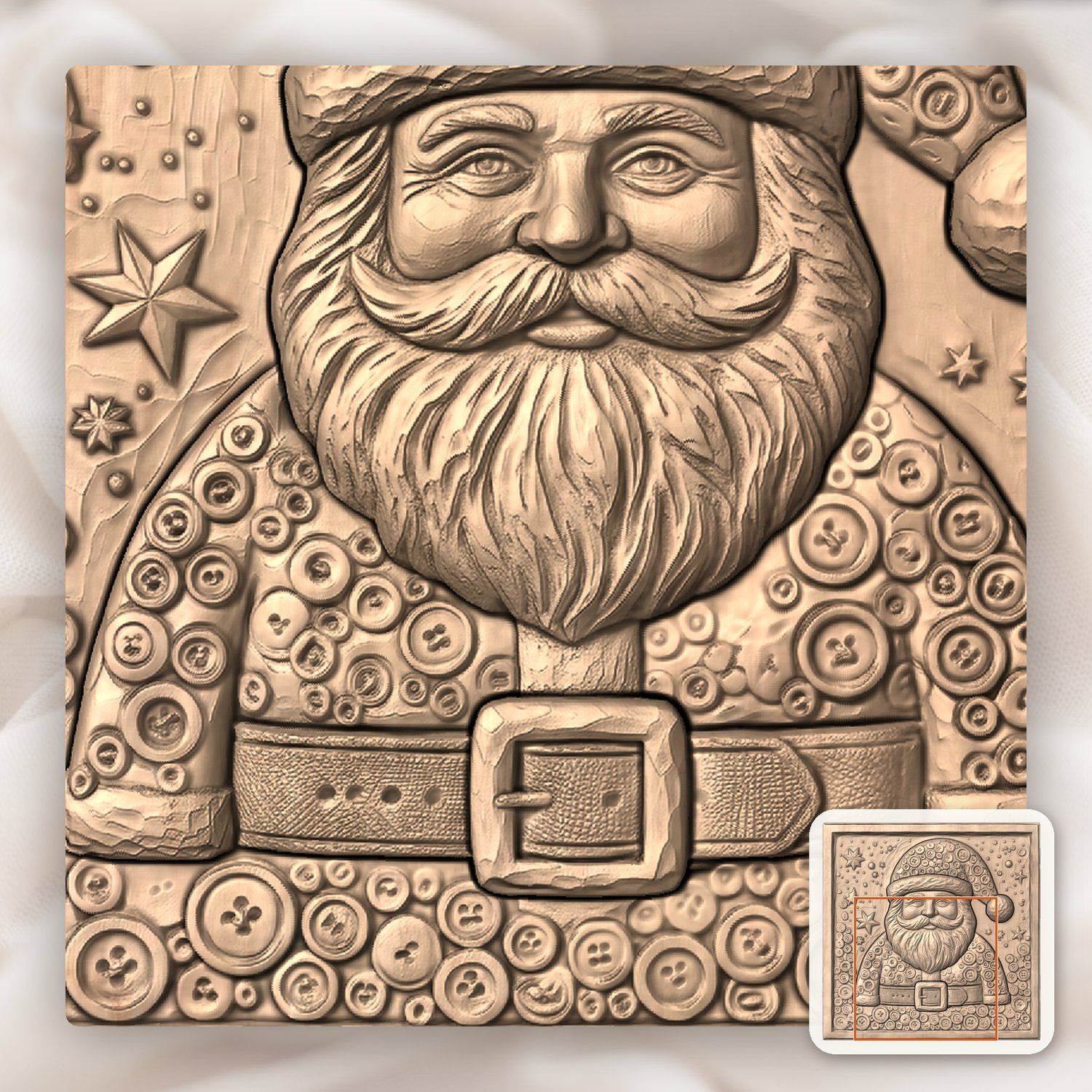 Santa Claus Button CNC Relief STL bas-relief STL — view 7